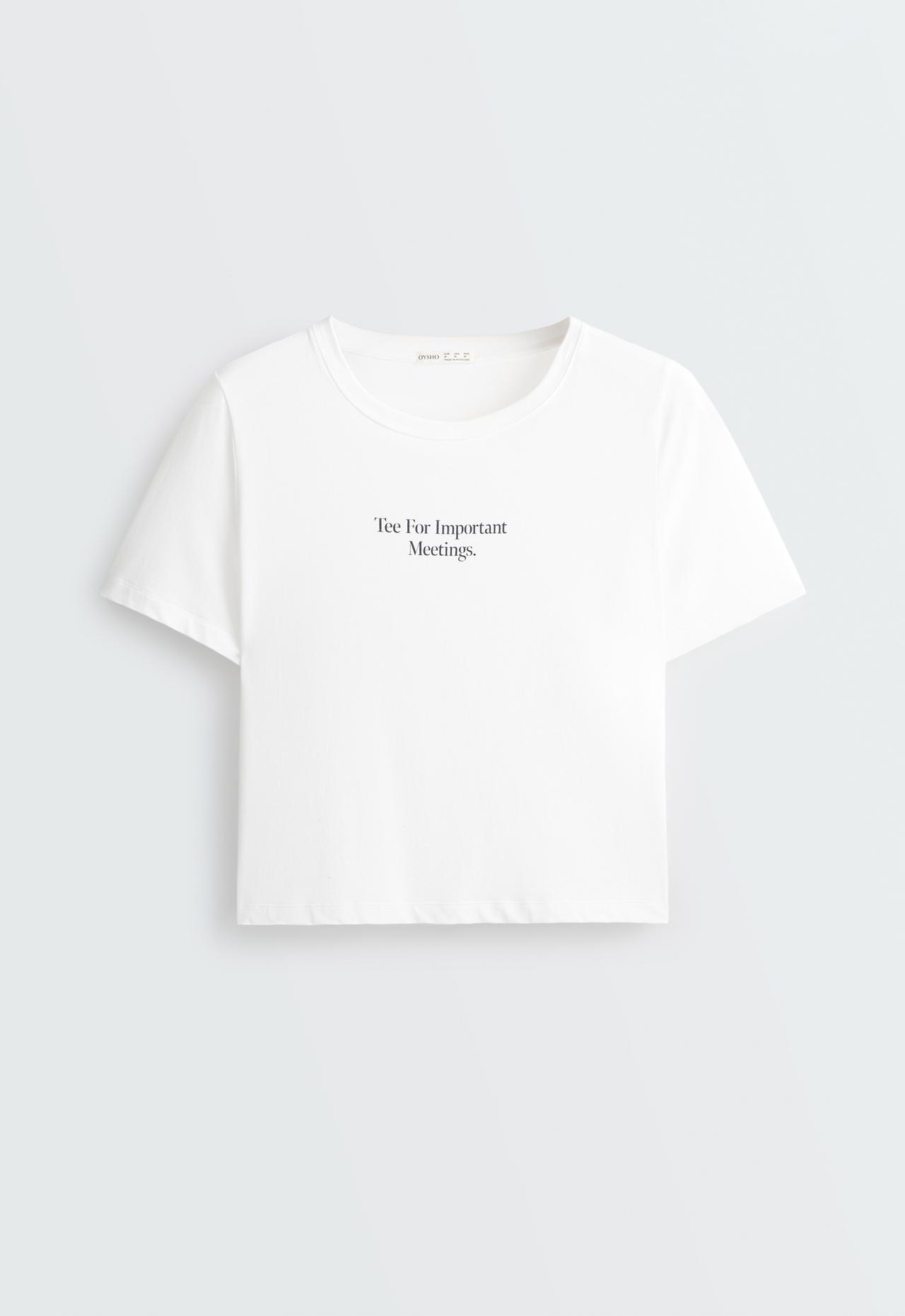 Regular-fit cotton blend slogan T-shirt — WHITE