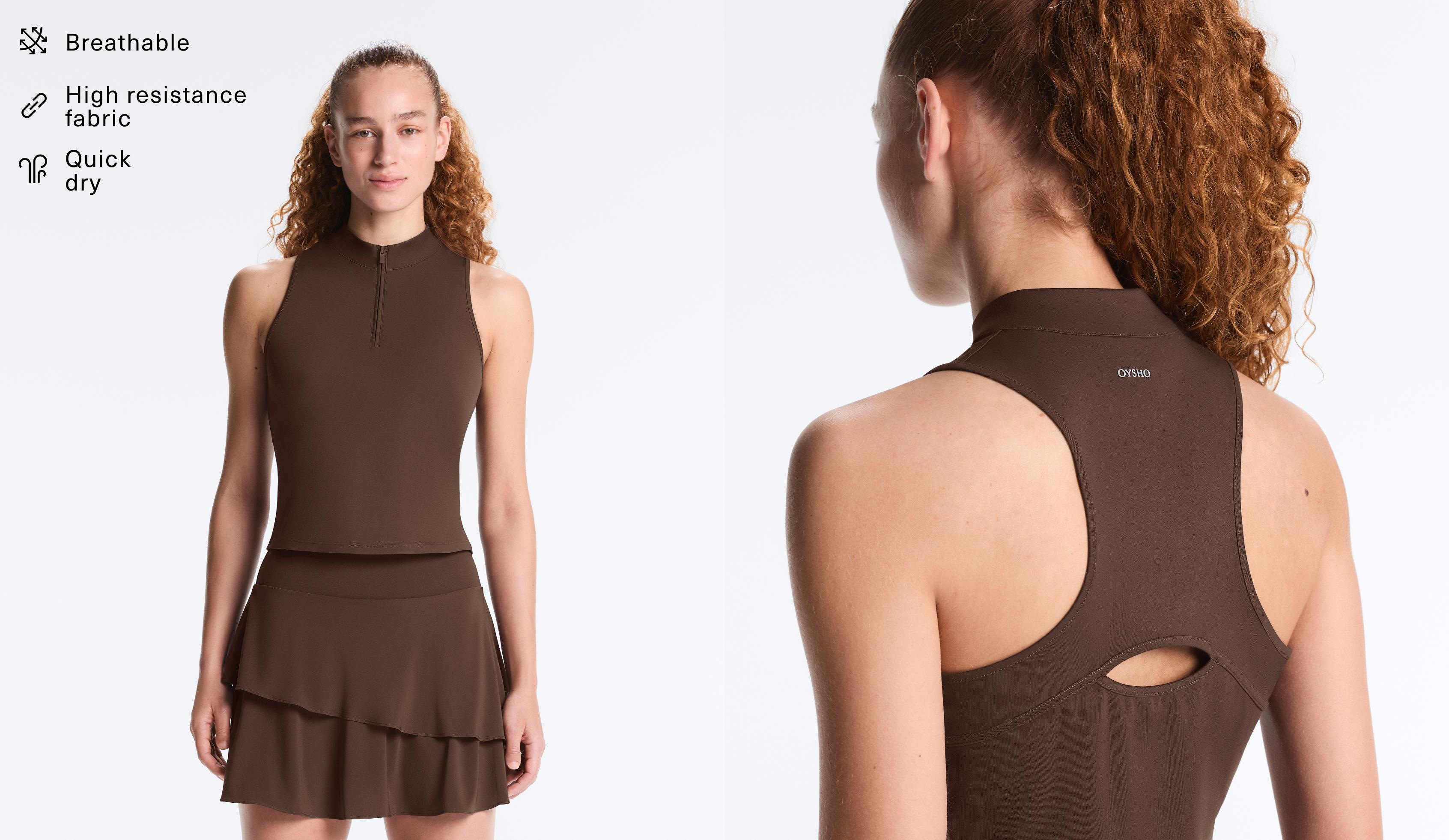 Half-zip sleeveless top — BROWN
