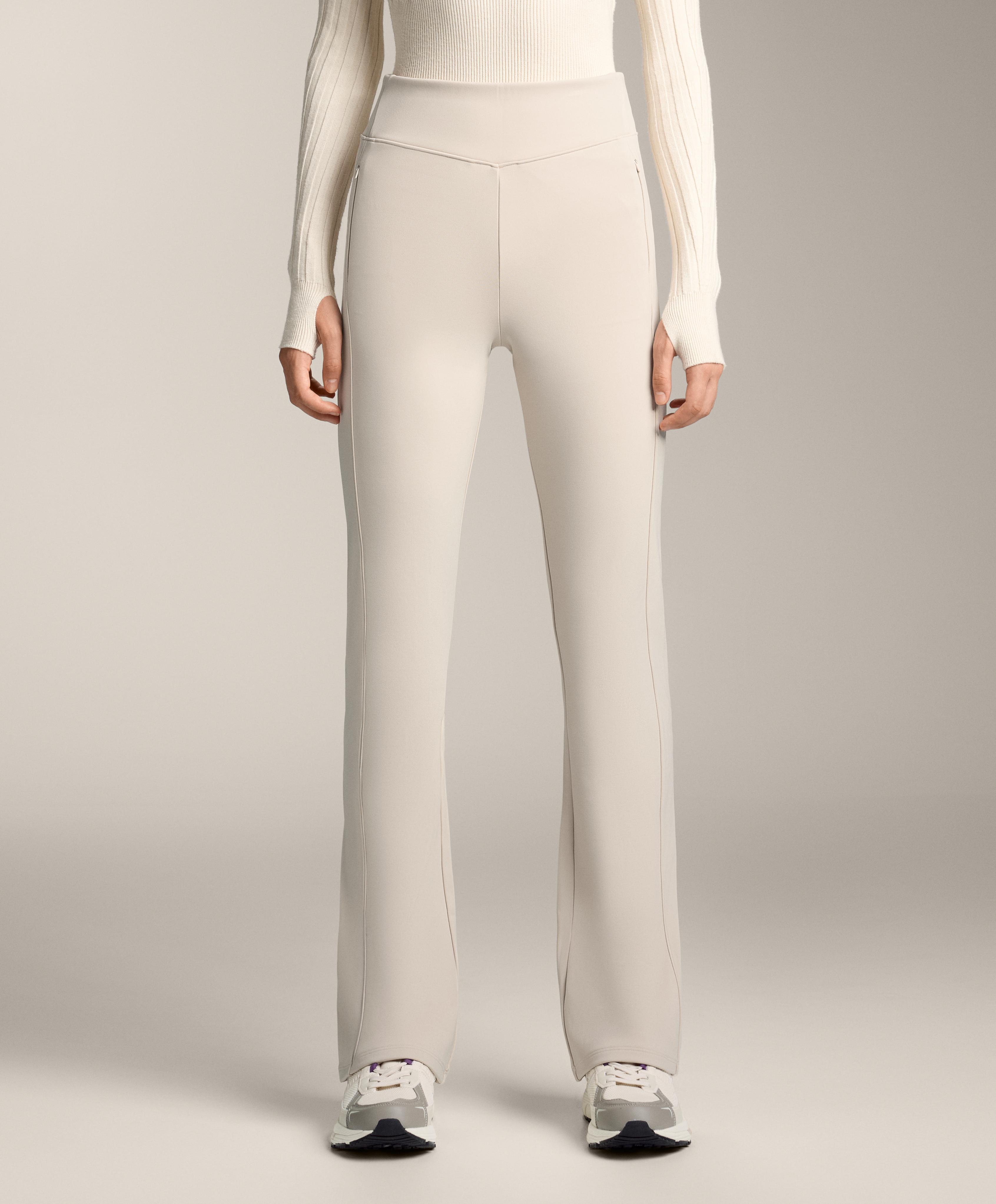 High rise warm flare trousers with pockets — PALE MINK