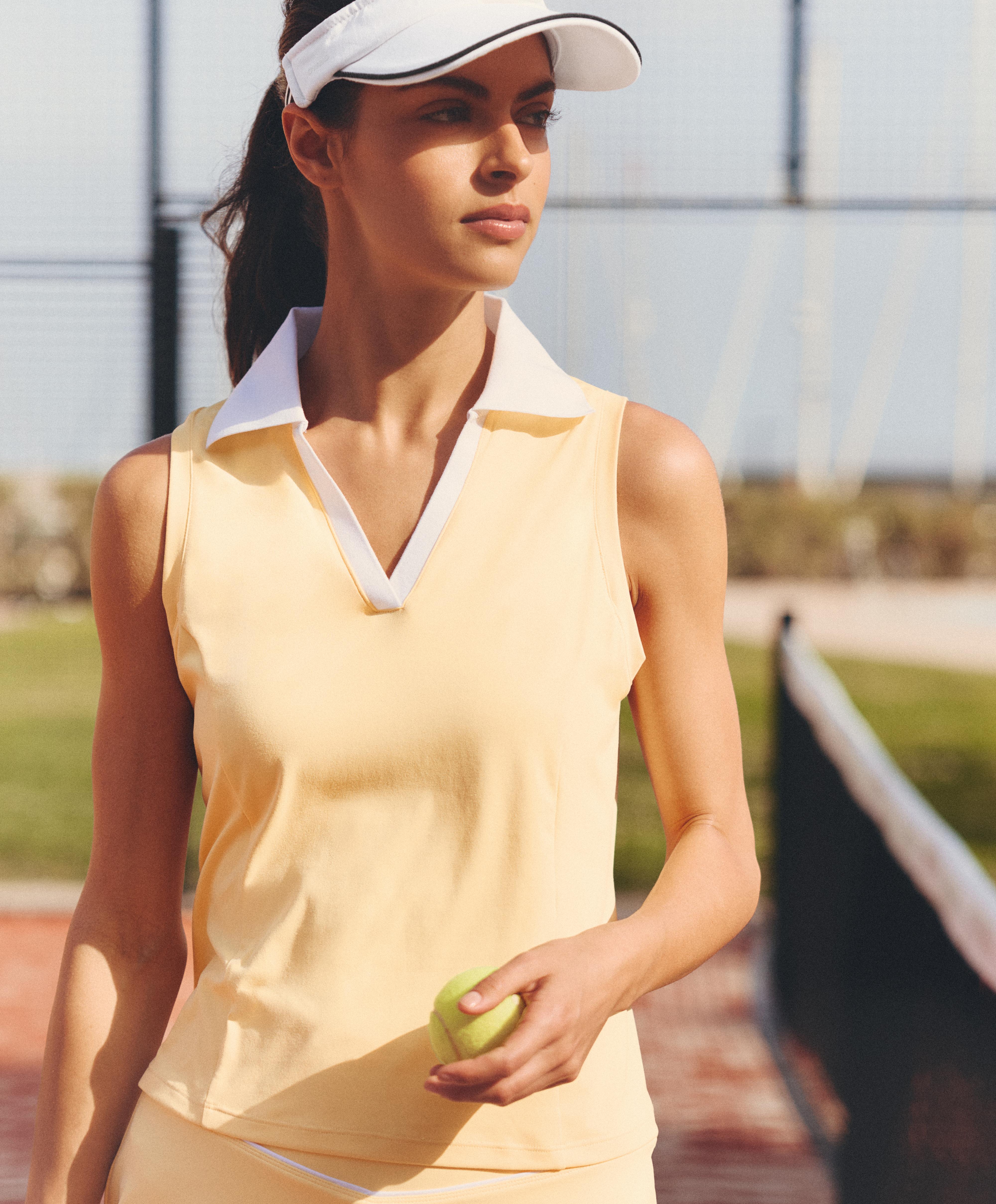 Contrast sleeveless Comfortlux polo shirt — PALE YELLOW