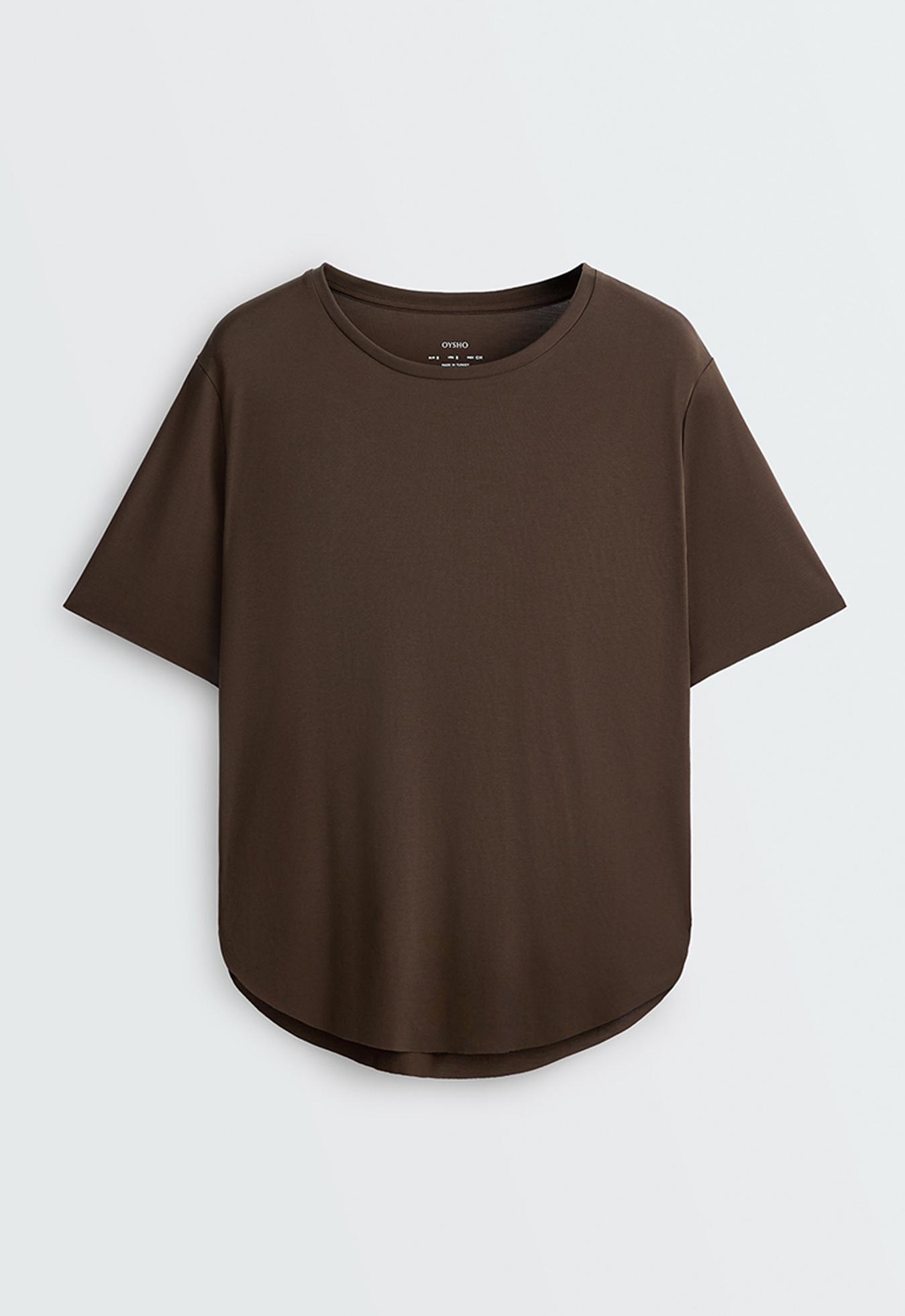 Modal blend short-sleeved rounded back T-shirt — DARK BROWN