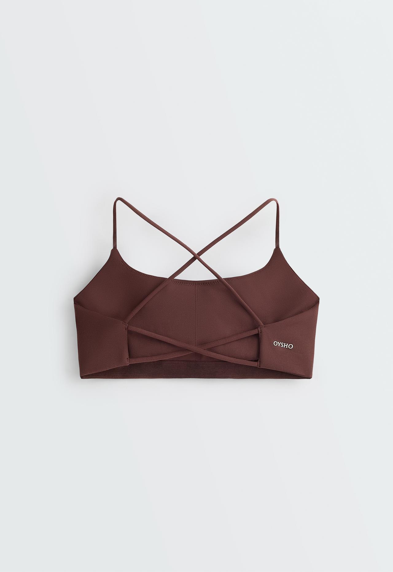 Low-support Comfortlux crossover sports bra — CHOCOLATE
