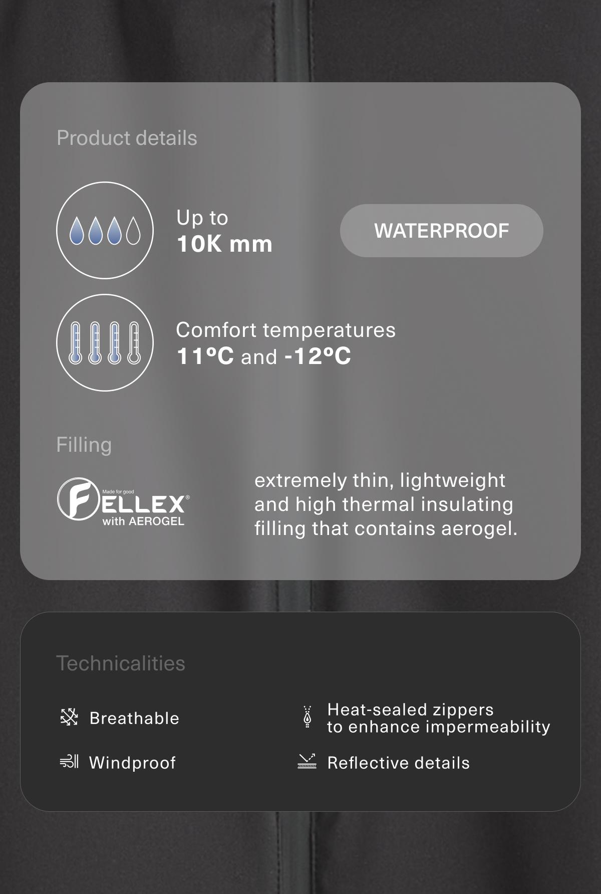 FELLEX® Volcanic 10k WATERPROOF padded technical jacket — BLACK