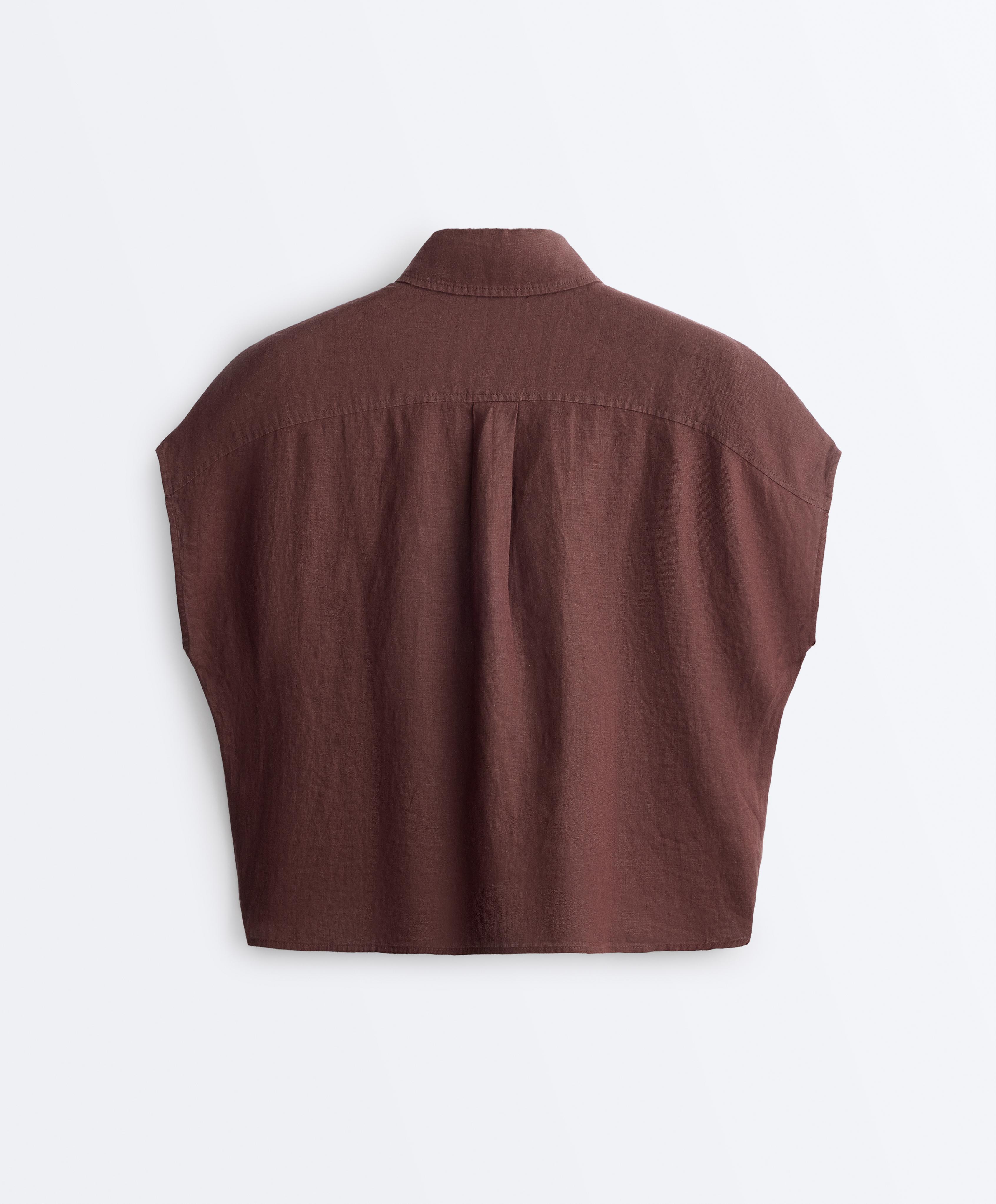 100% linen collared shirt with pockets — CHOCOLATE