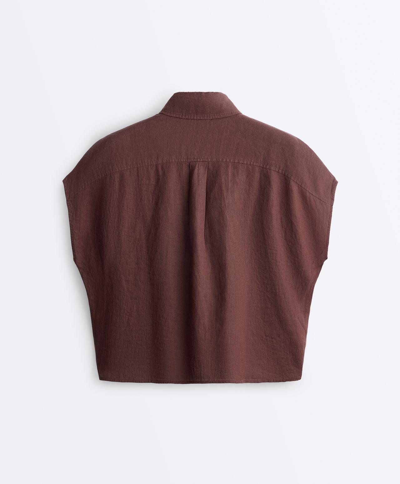 100% linen collared shirt with pockets — CHOCOLATE