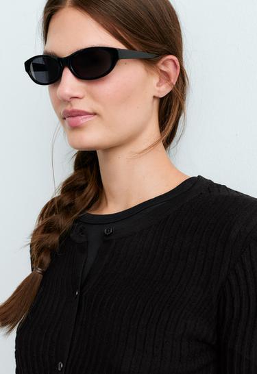 Knit cotton-blend sheer cardigan — BLACK 3