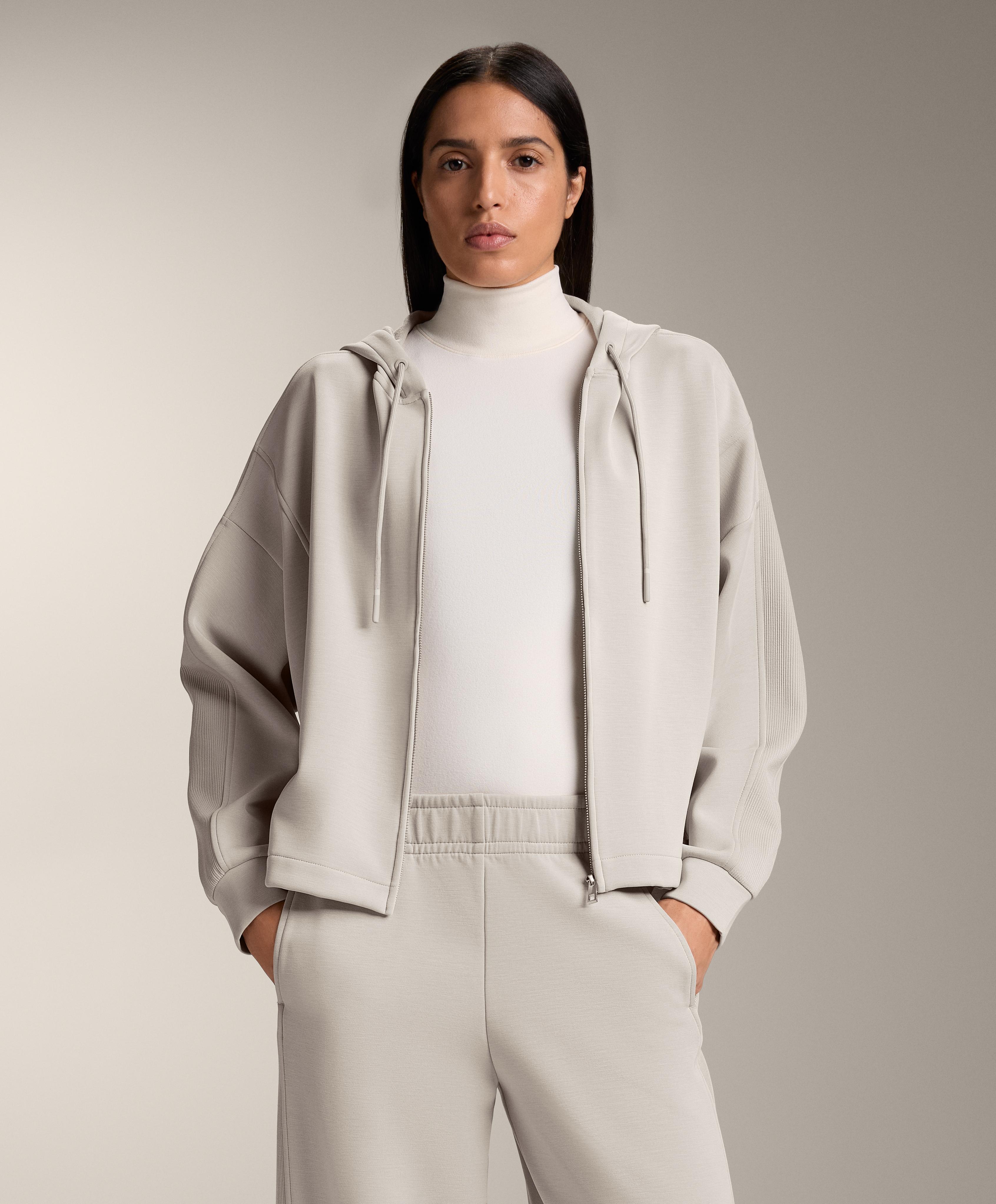 Hooded jacket with Rib details with Brushed modal