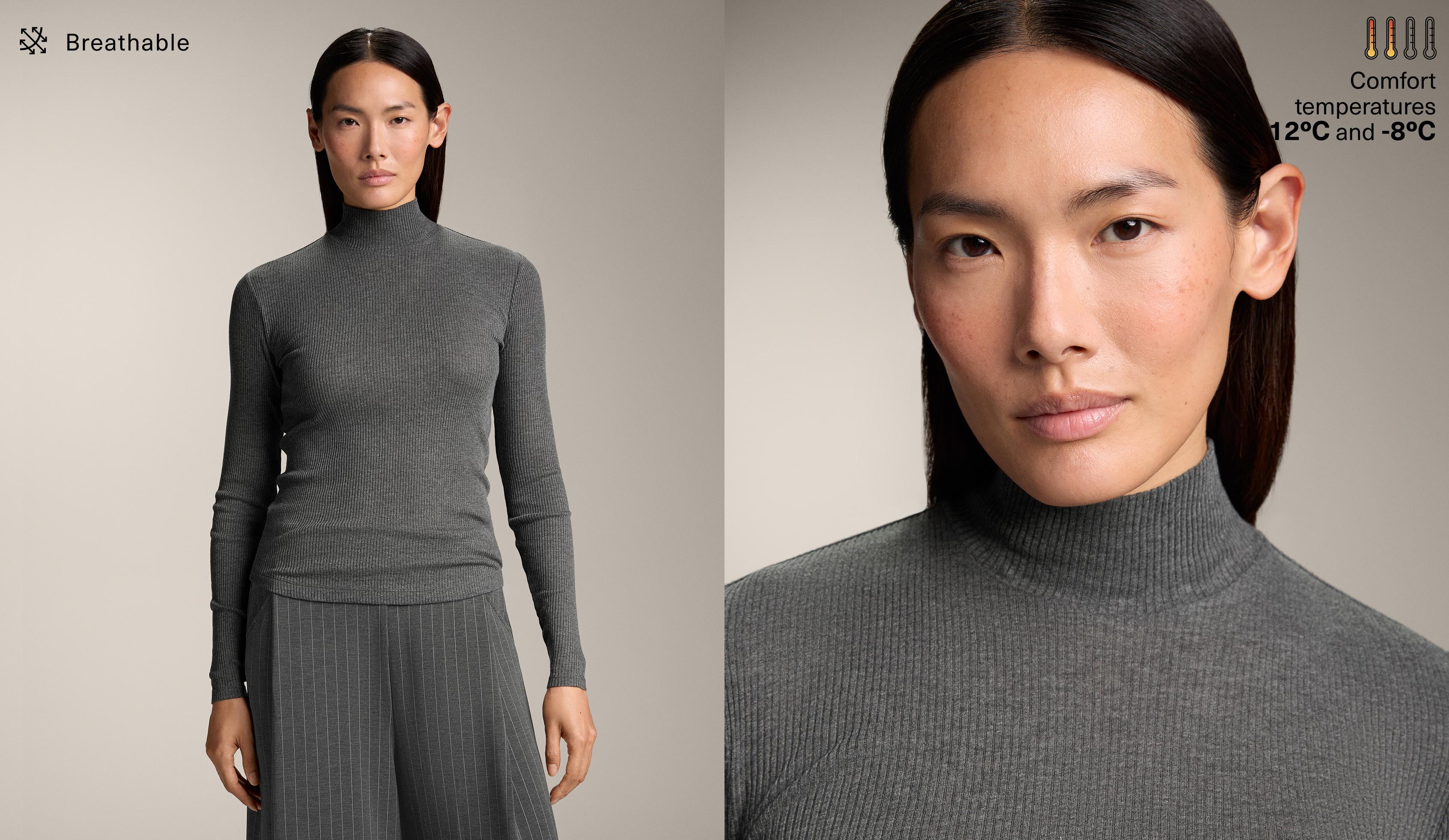 Thermo-Base-Layer-Shirt mit Rippenstruktur und Lyocell - Sale