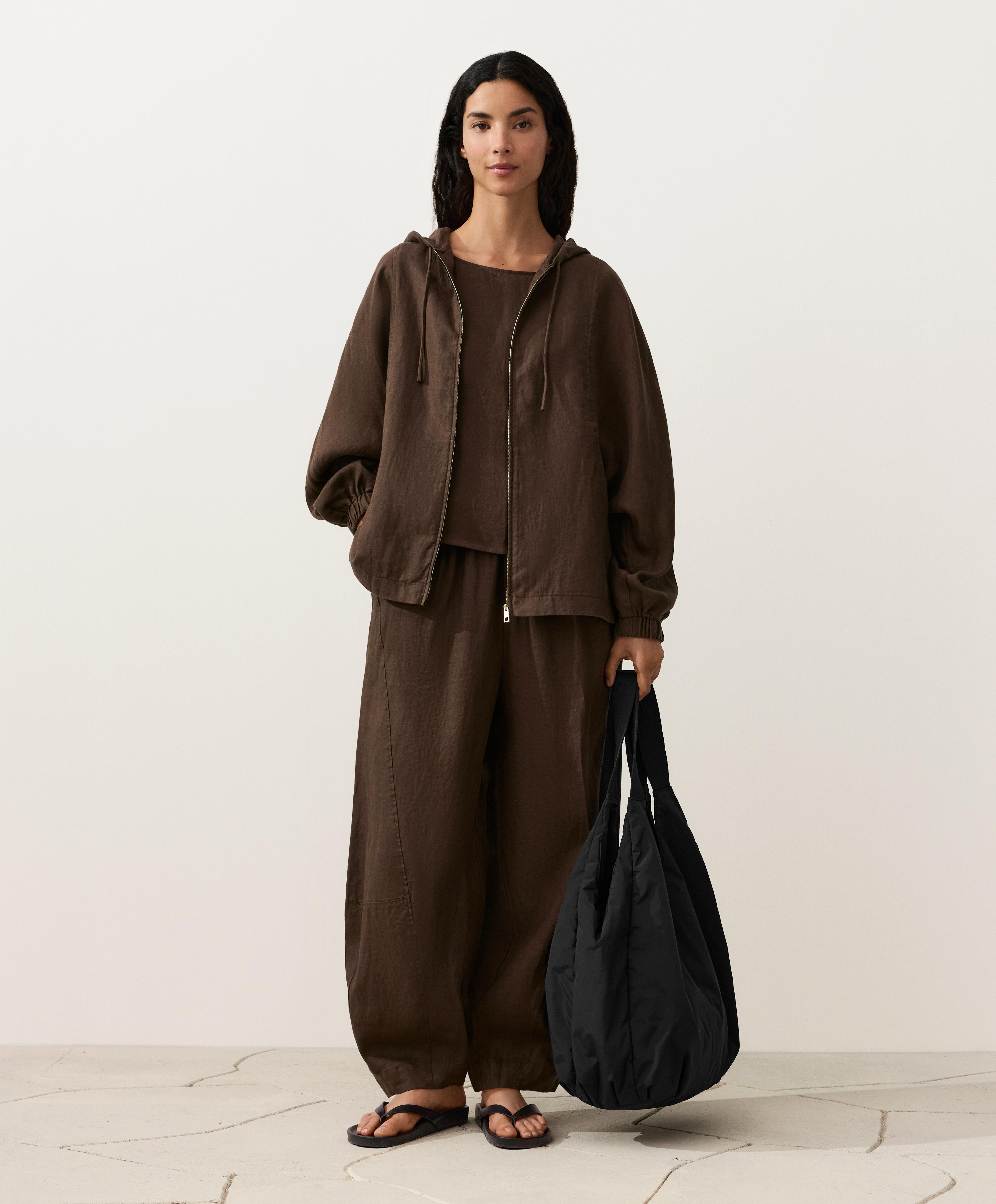 100% linen balloon trousers — DARK BROWN
