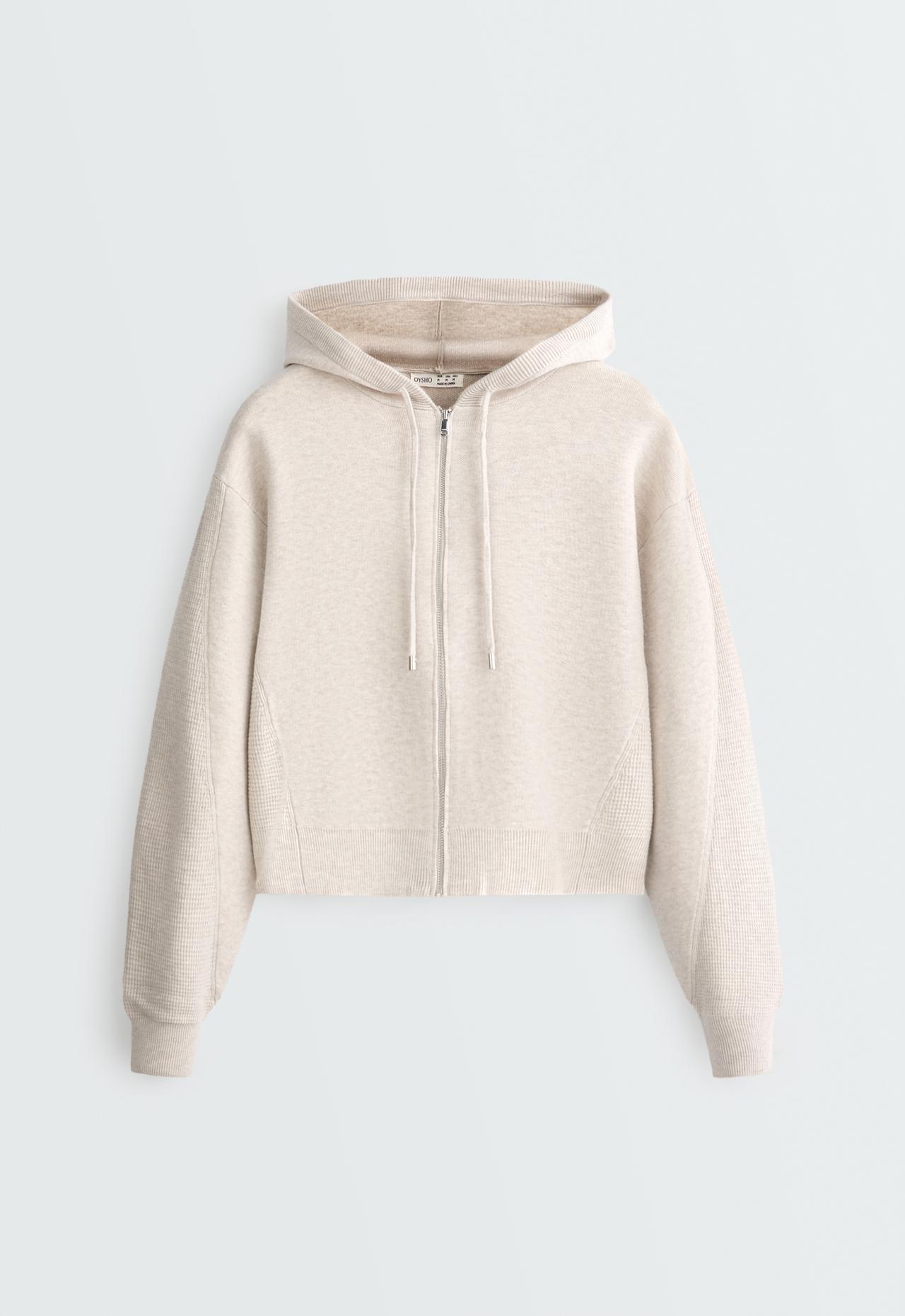 Knit waffle hooded jacket — PALE ASPHALT