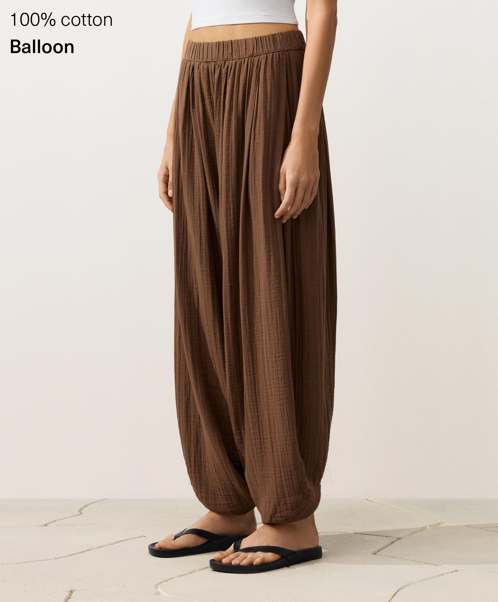 100% cotton muslin balloon trousers — TAN
