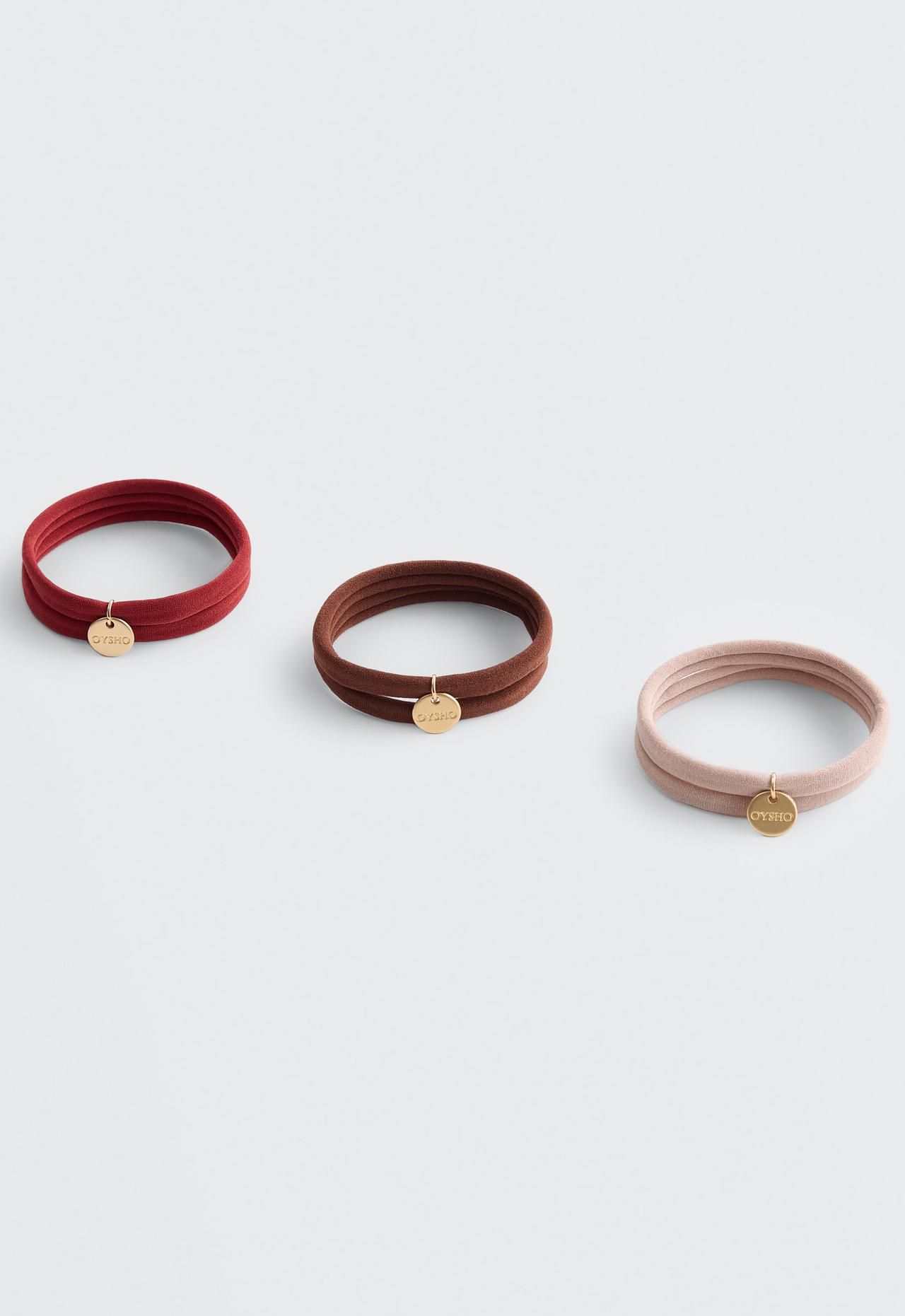 6 Oysho plaque hair ties — DARK BROWN