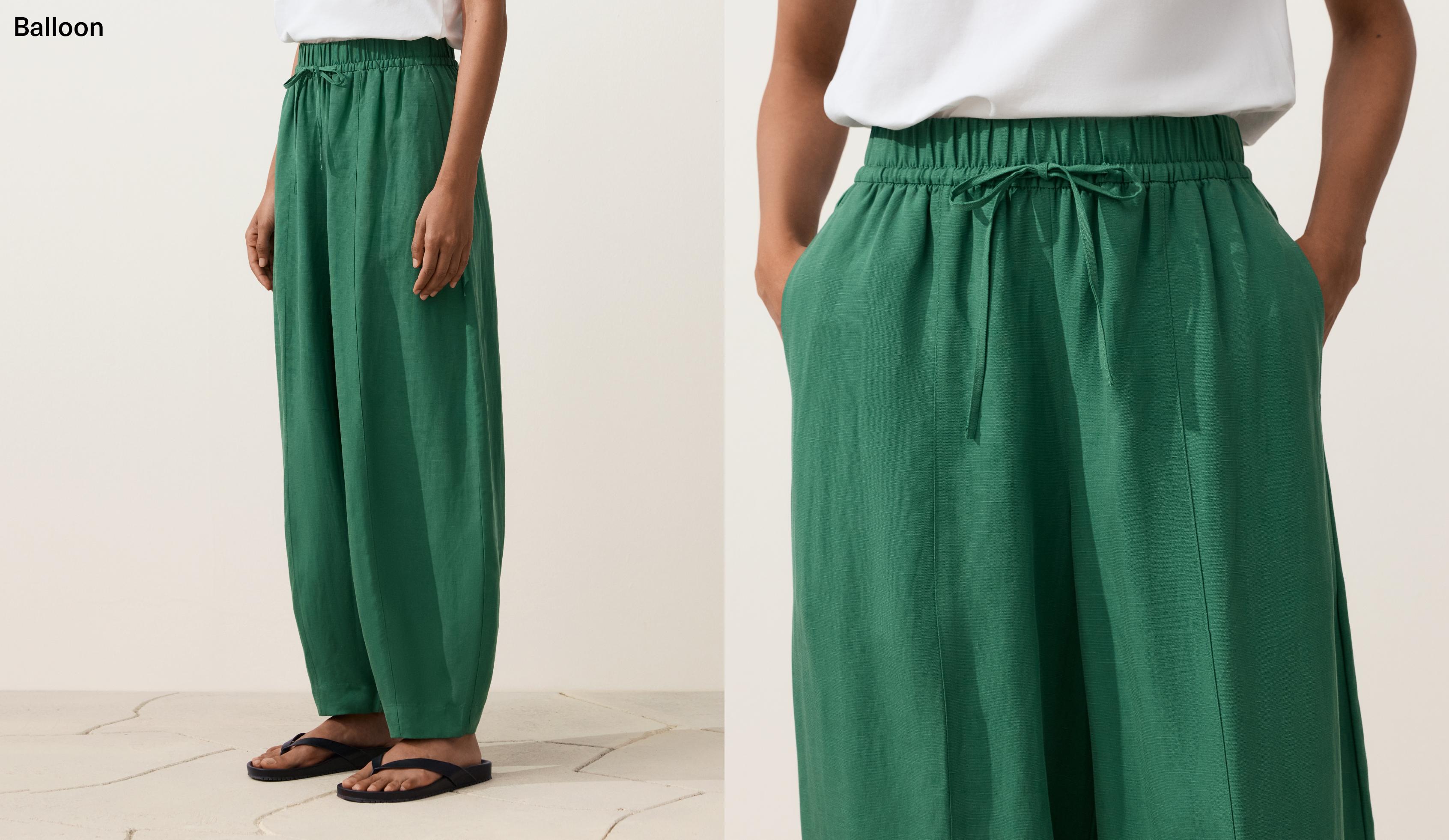 Balloon trousers lyocell blend and 24% linen with seams — EMERALD GREEN