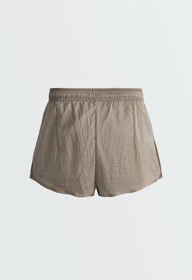 Technical 2-in-1 checked mid-rise shorts — MINK GREY 11