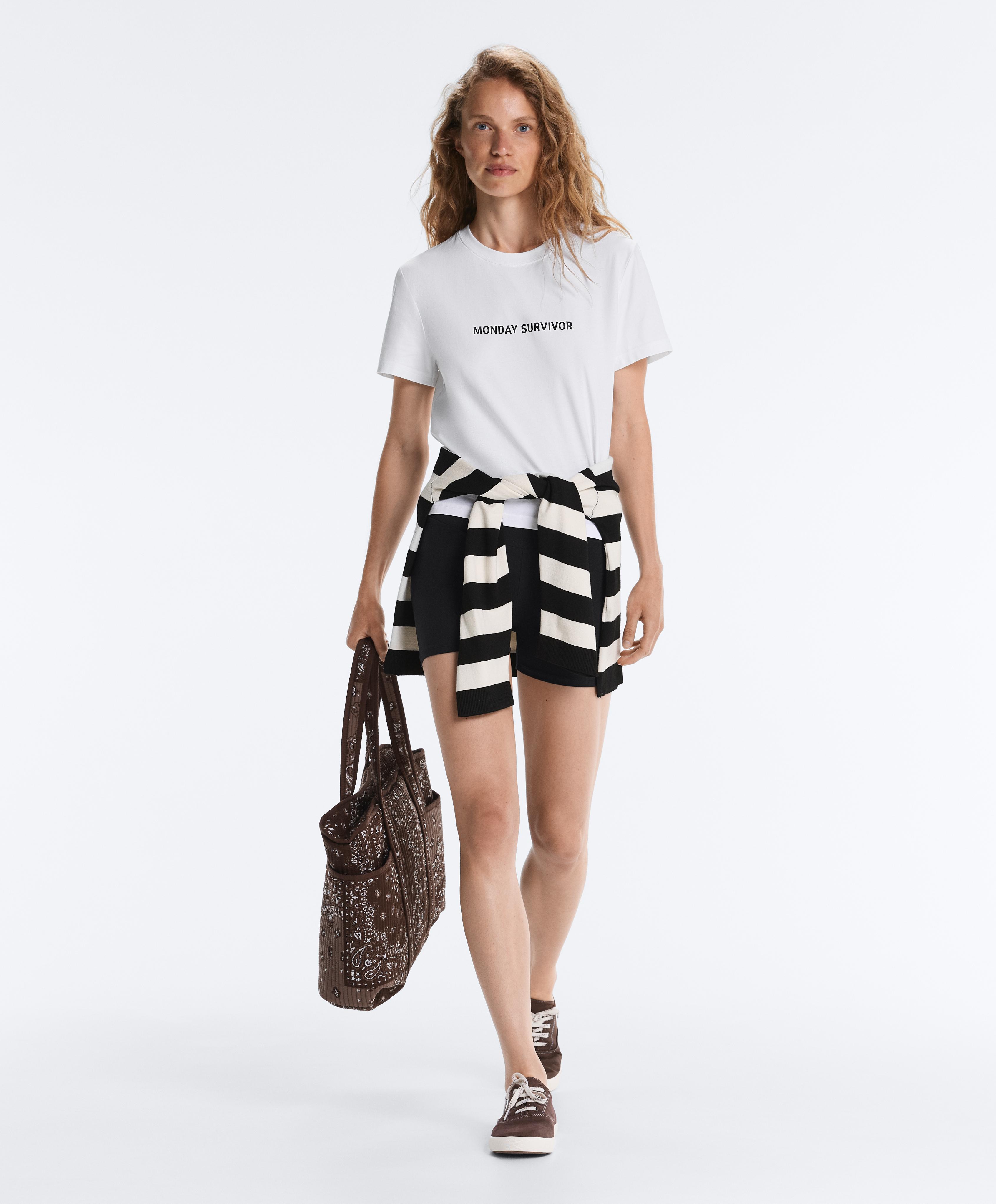 Cotton blend slogan T-shirt — WHITE 