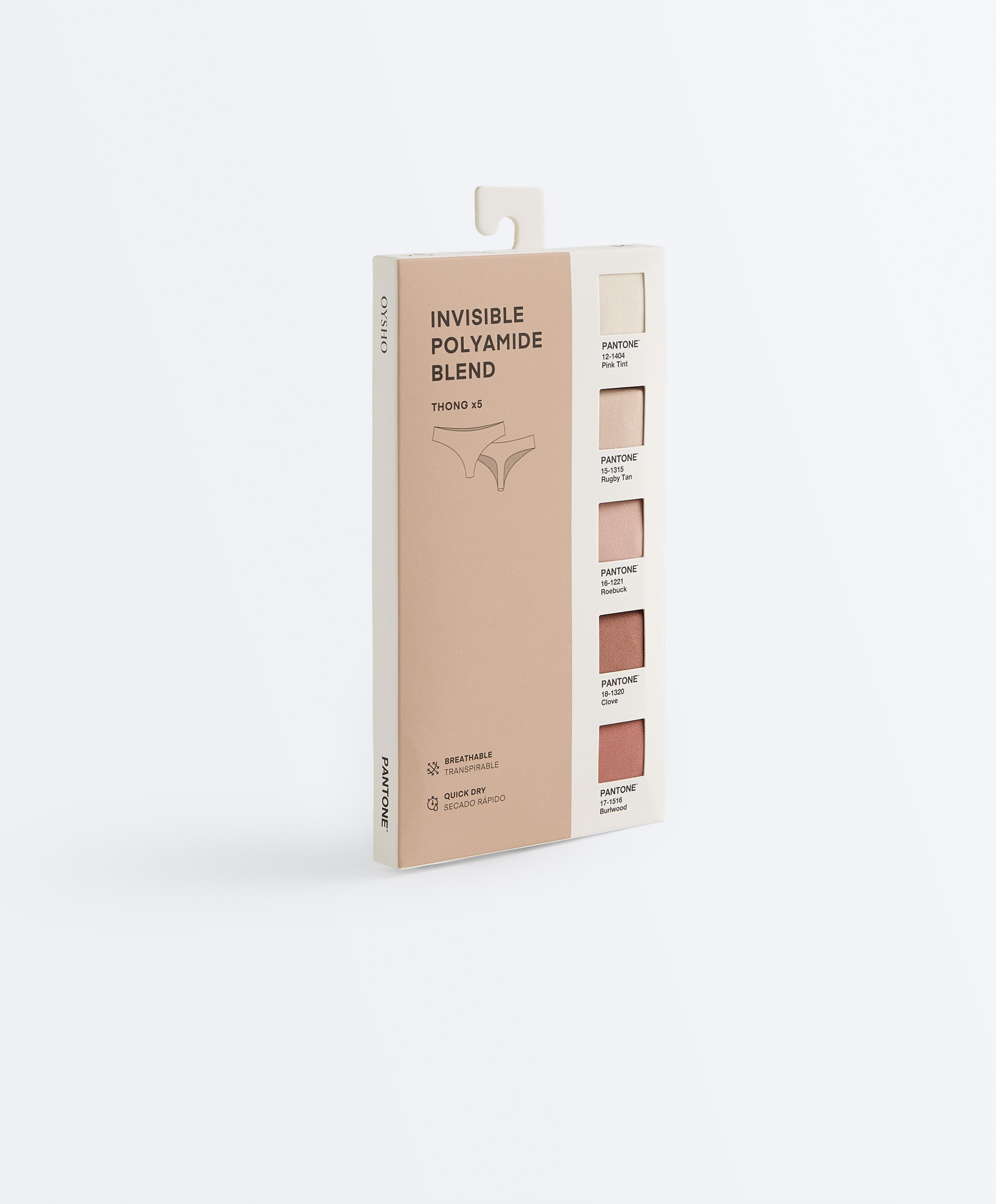 5 invisible polyamide blend PANTONE™ thongs — BEIGE