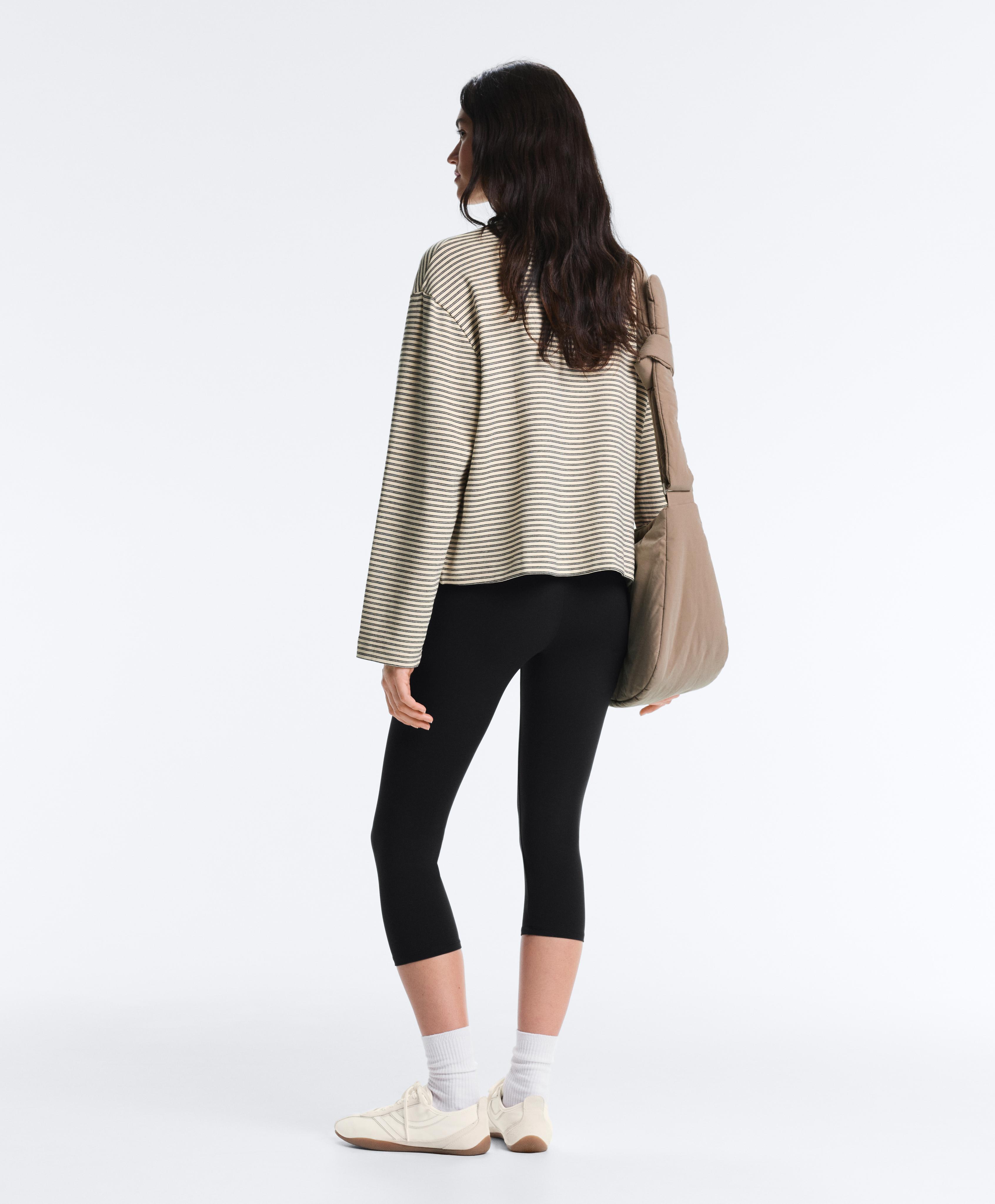 Striped cotton blend long sleeve relaxed T-shirt — WHITE