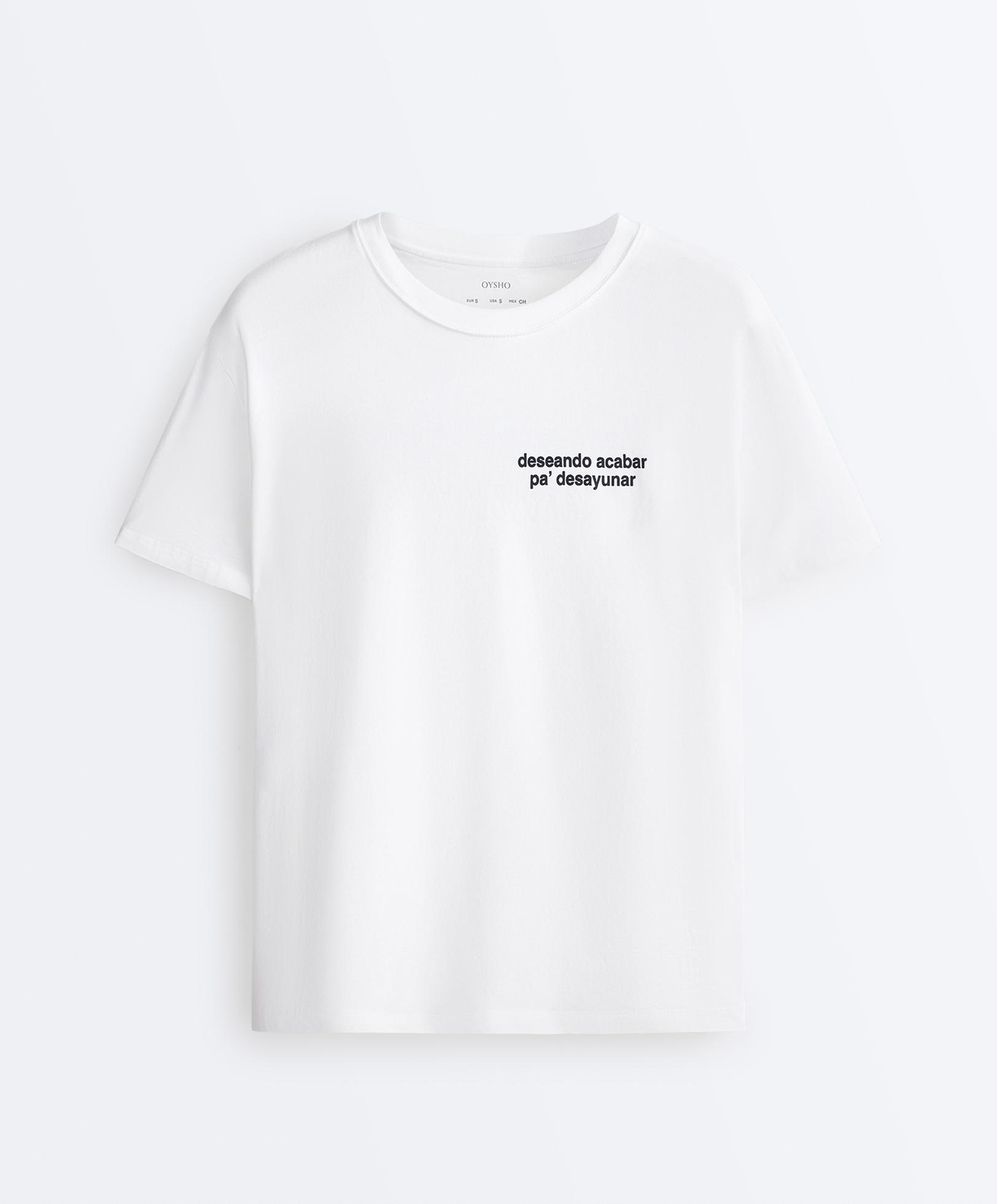 Boxy cotton blend T-shirt with slogan — WHITE