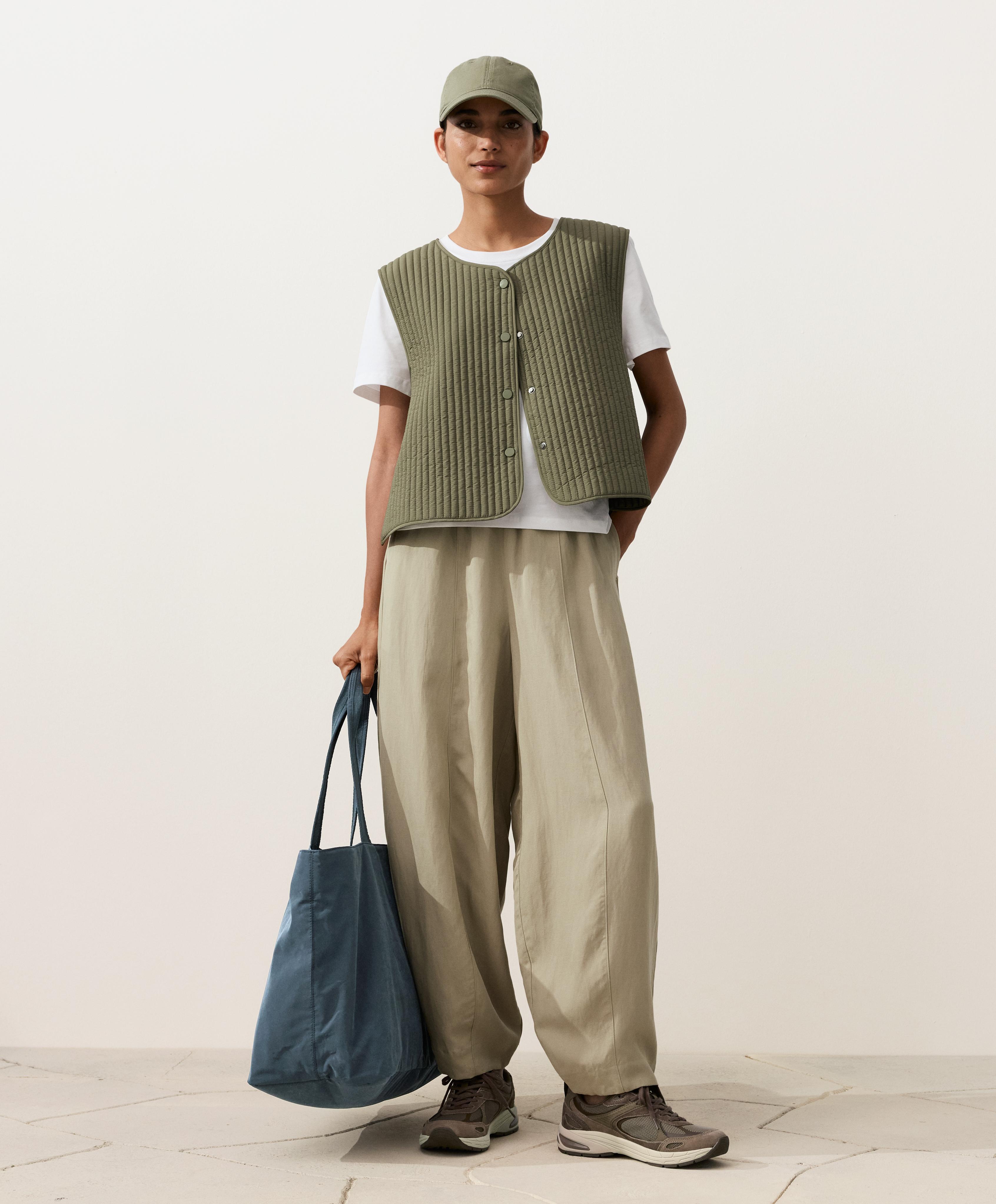 Balloon trousers lyocell blend and 24% linen with seams — GREEN BEIGE