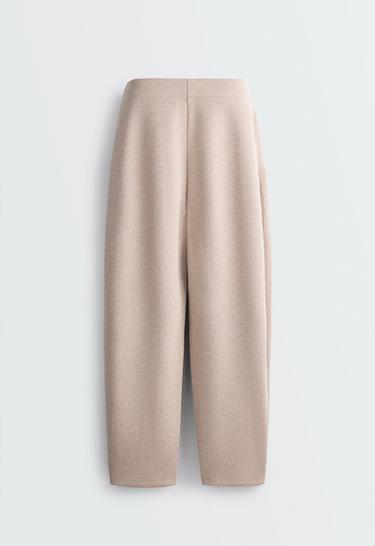 Piqué cotton cocoon trousers — SOFT MINK 8