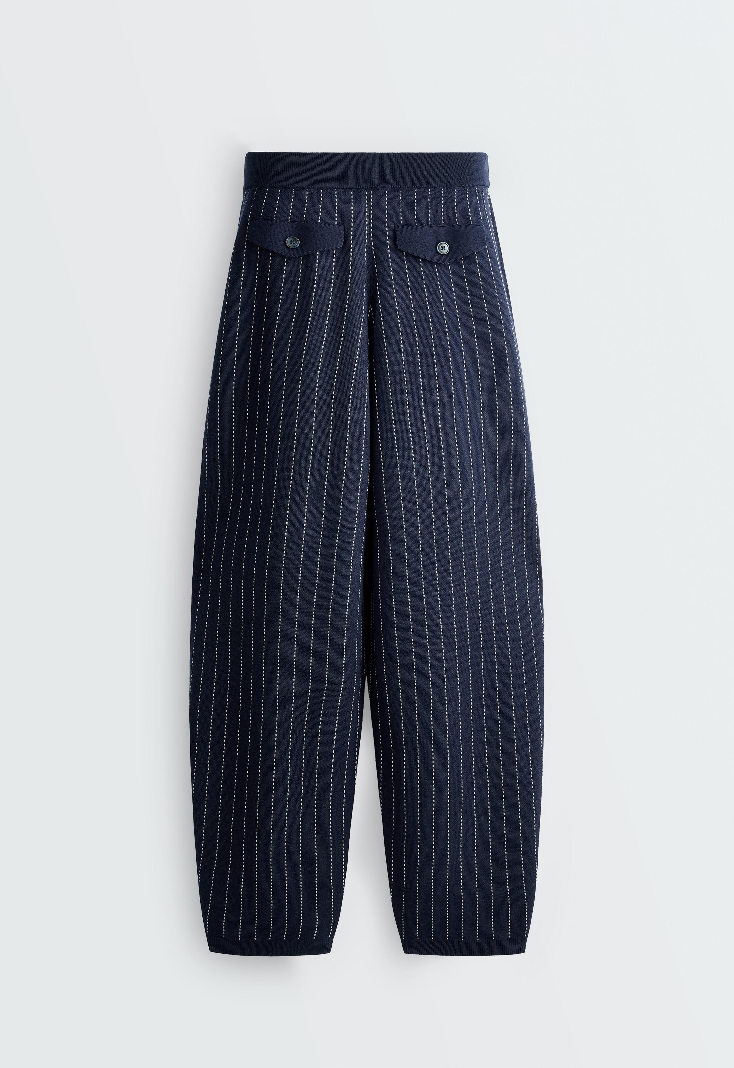 Pinstripe knit cocoon trousers — NAVY BLUE