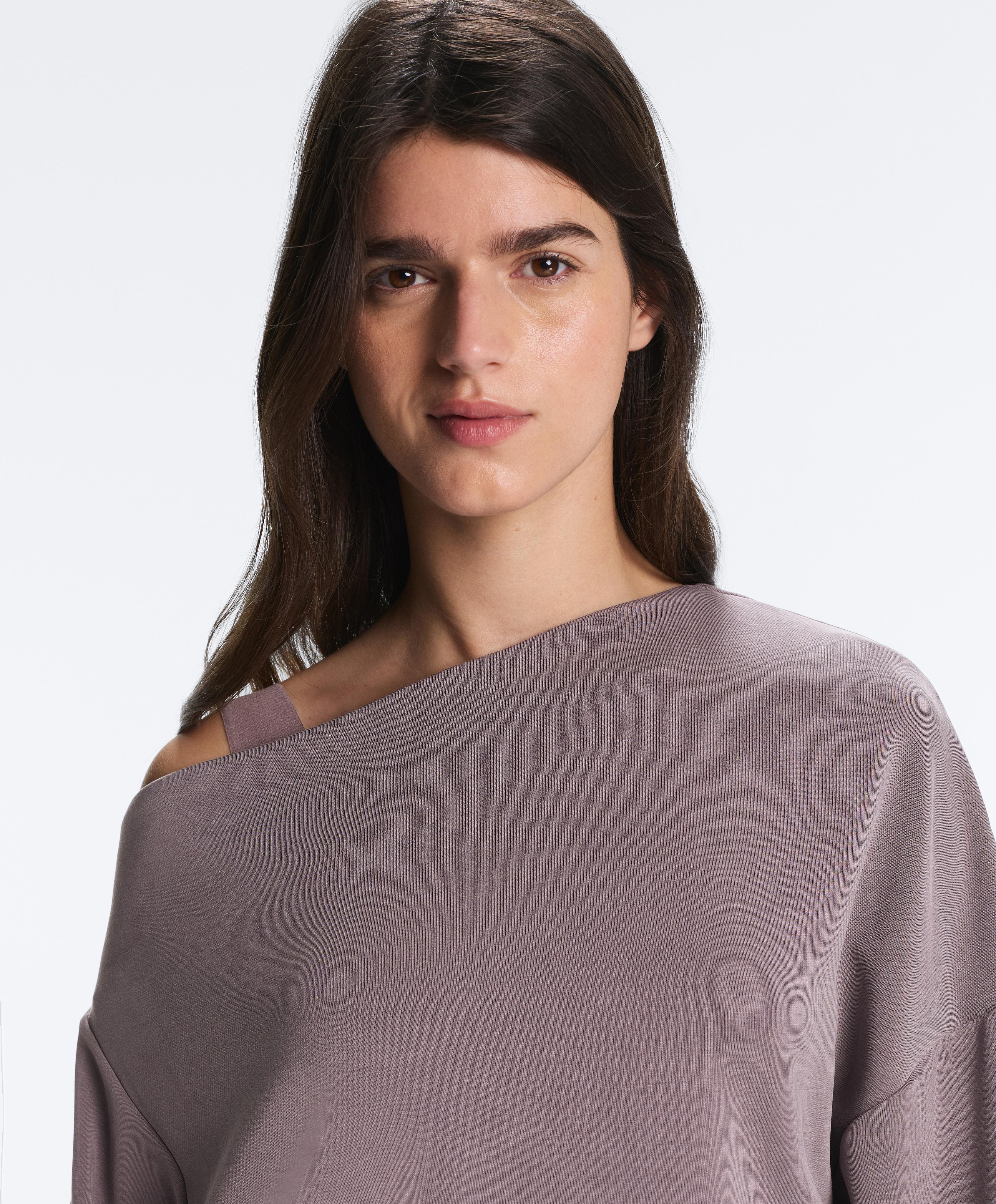 Asymmetric neck sweatshirt with adjustable waist and soft-touch modal — GREY-LILAC
