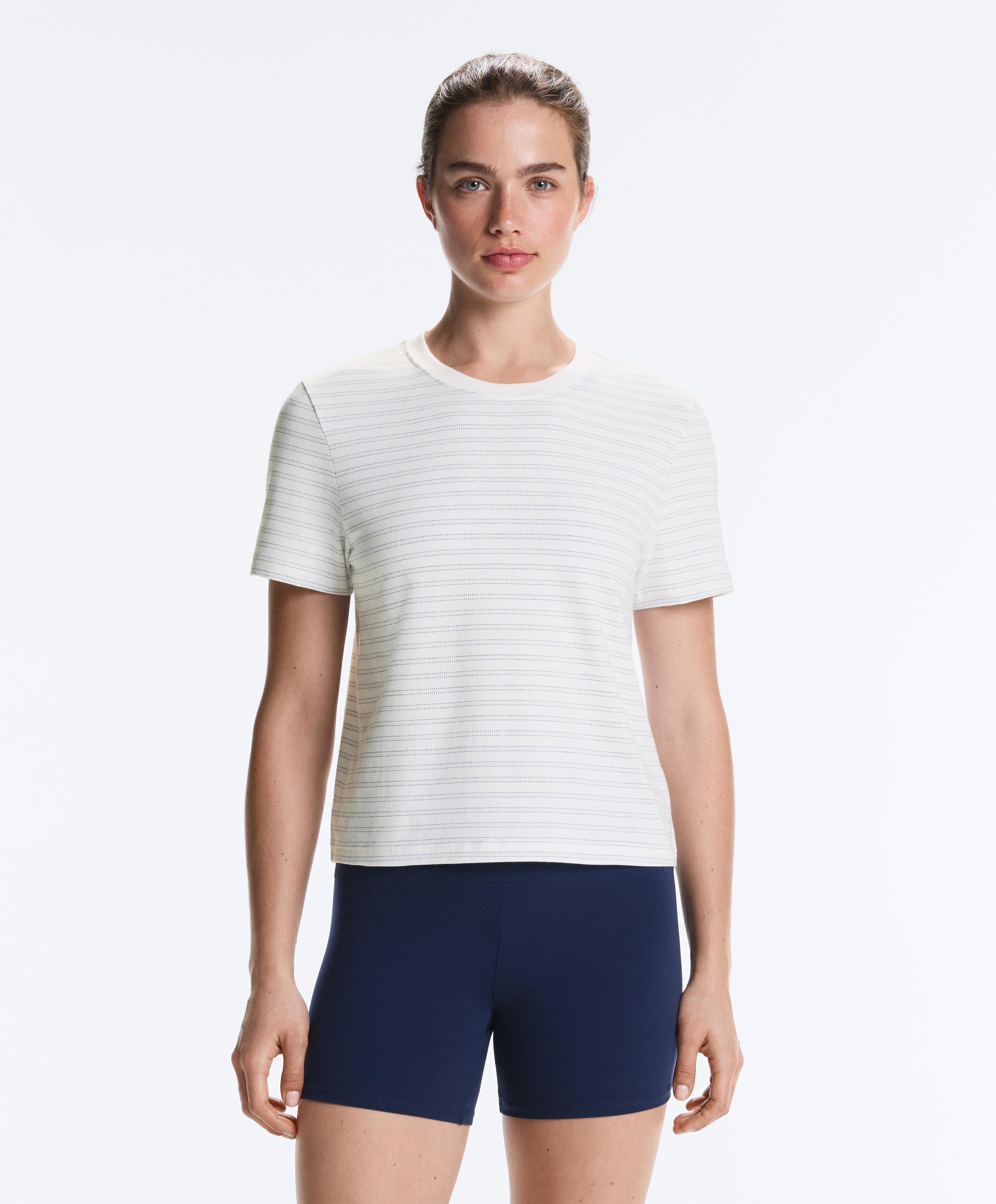 Regular fit striped cotton blend T-shirt — NAVY BLUE