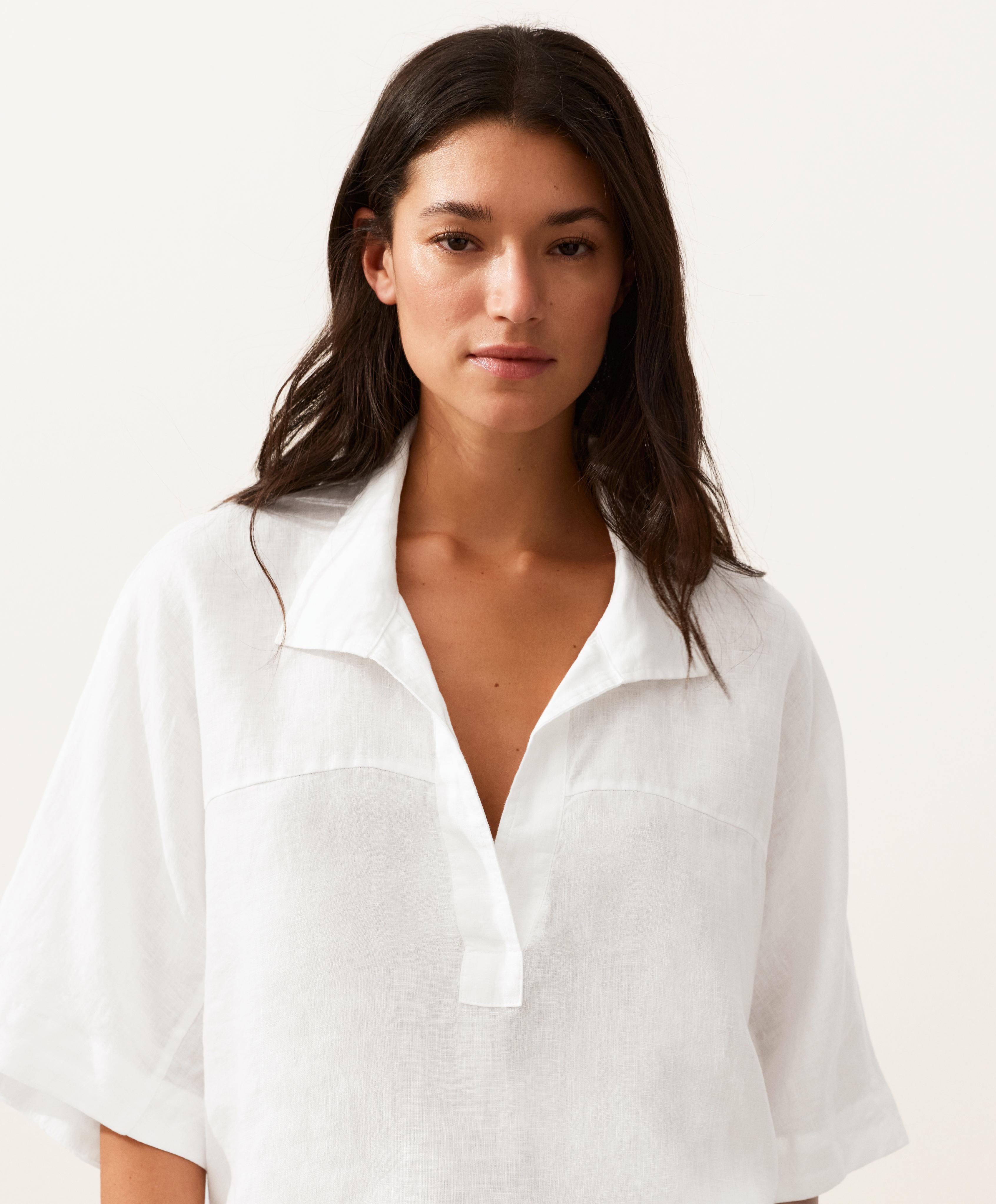 Camisa manga corta oversize 100% lino