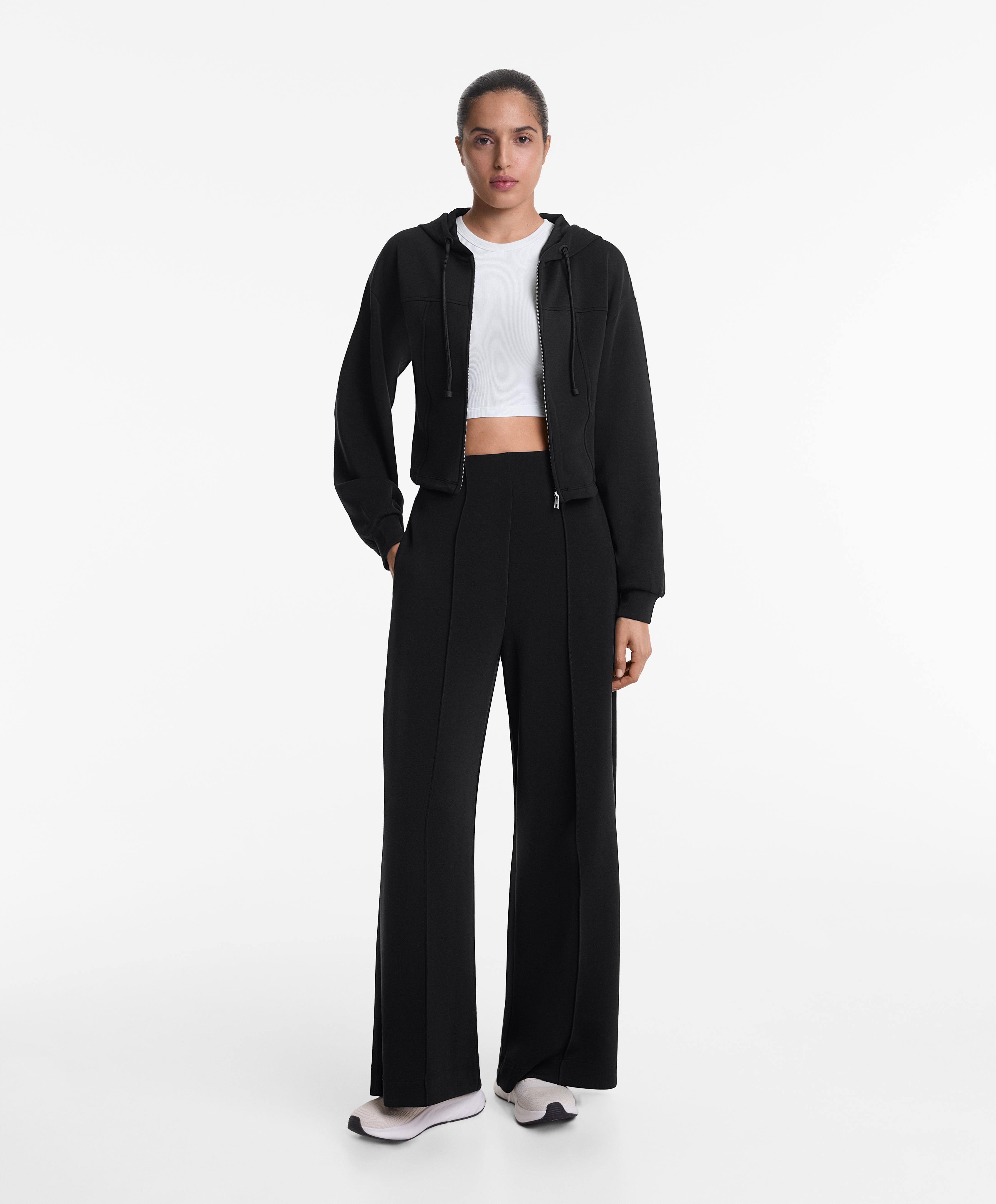 Straight-leg trousers with modal and crease — BLACK