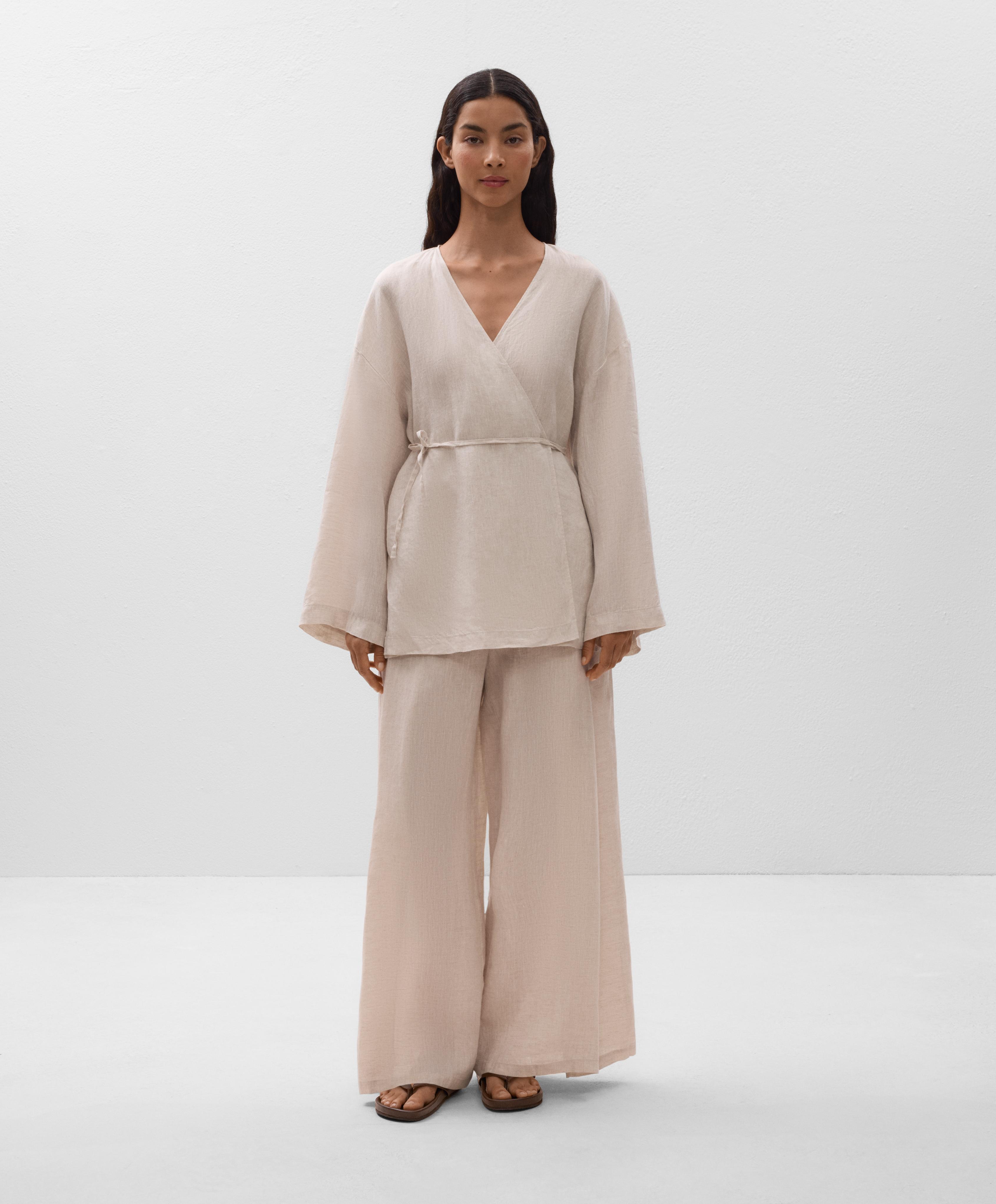 Camisa kimono con lazo lateral 100% lino - Rebajas Camisa kimono con lazo lateral 100% lino - Rebajas