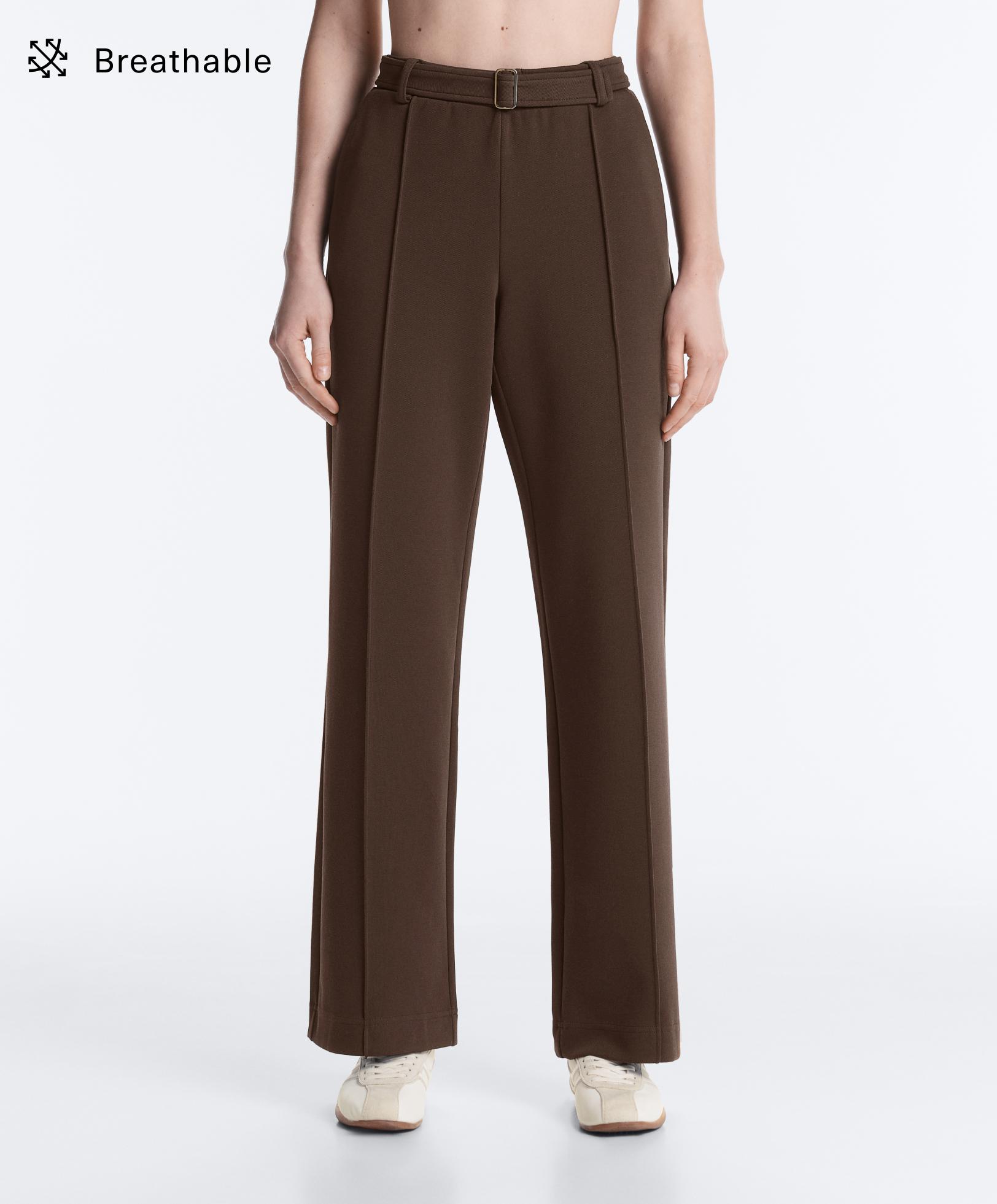 Low-rise slim pique trousers with cotton — DARK BROWN