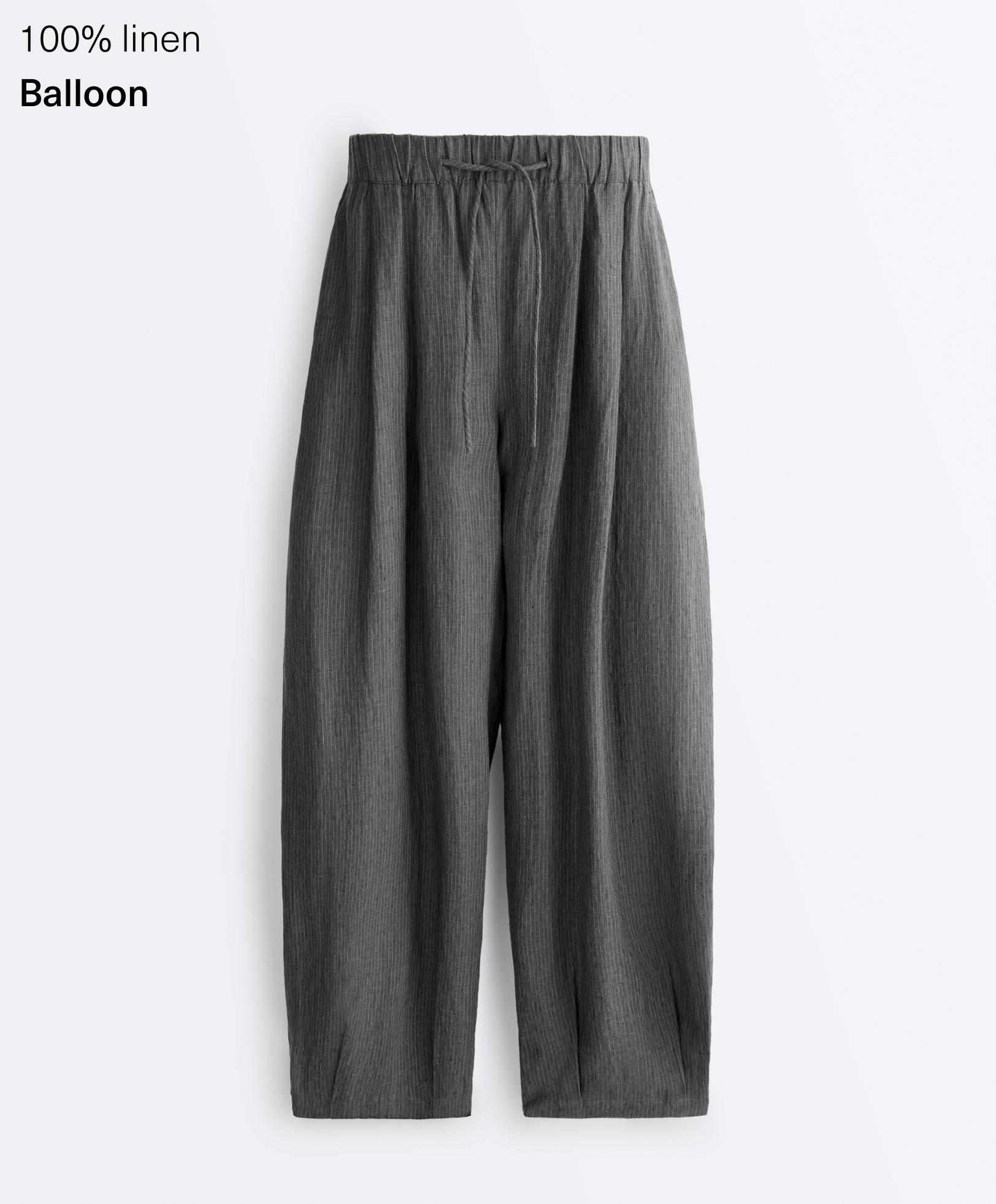 100% linen striped balloon trousers