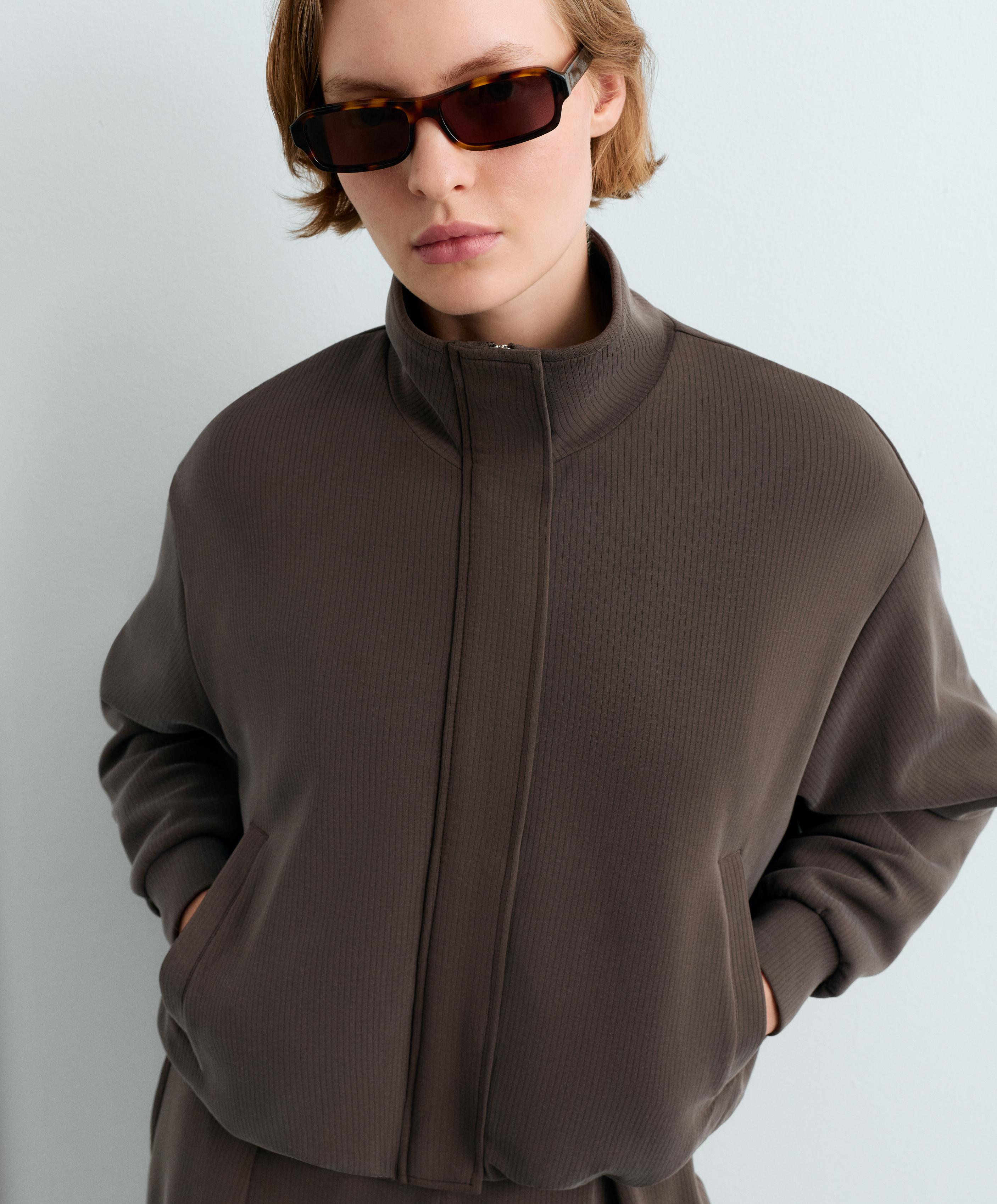 Striped jacket with modal — BROWN