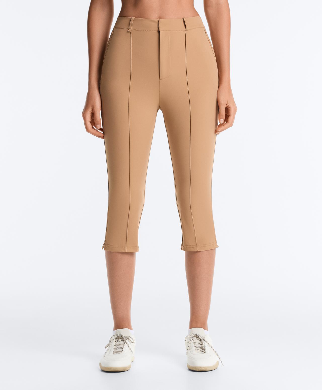 Technical skinny capri trousers with seam detail — SAND
