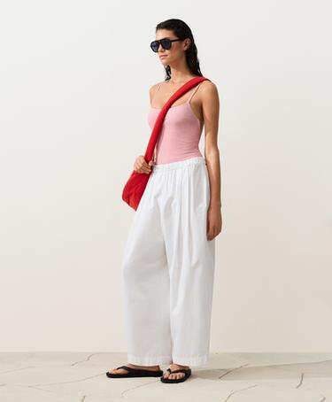 Stripe round neck swimsuit — RED 7