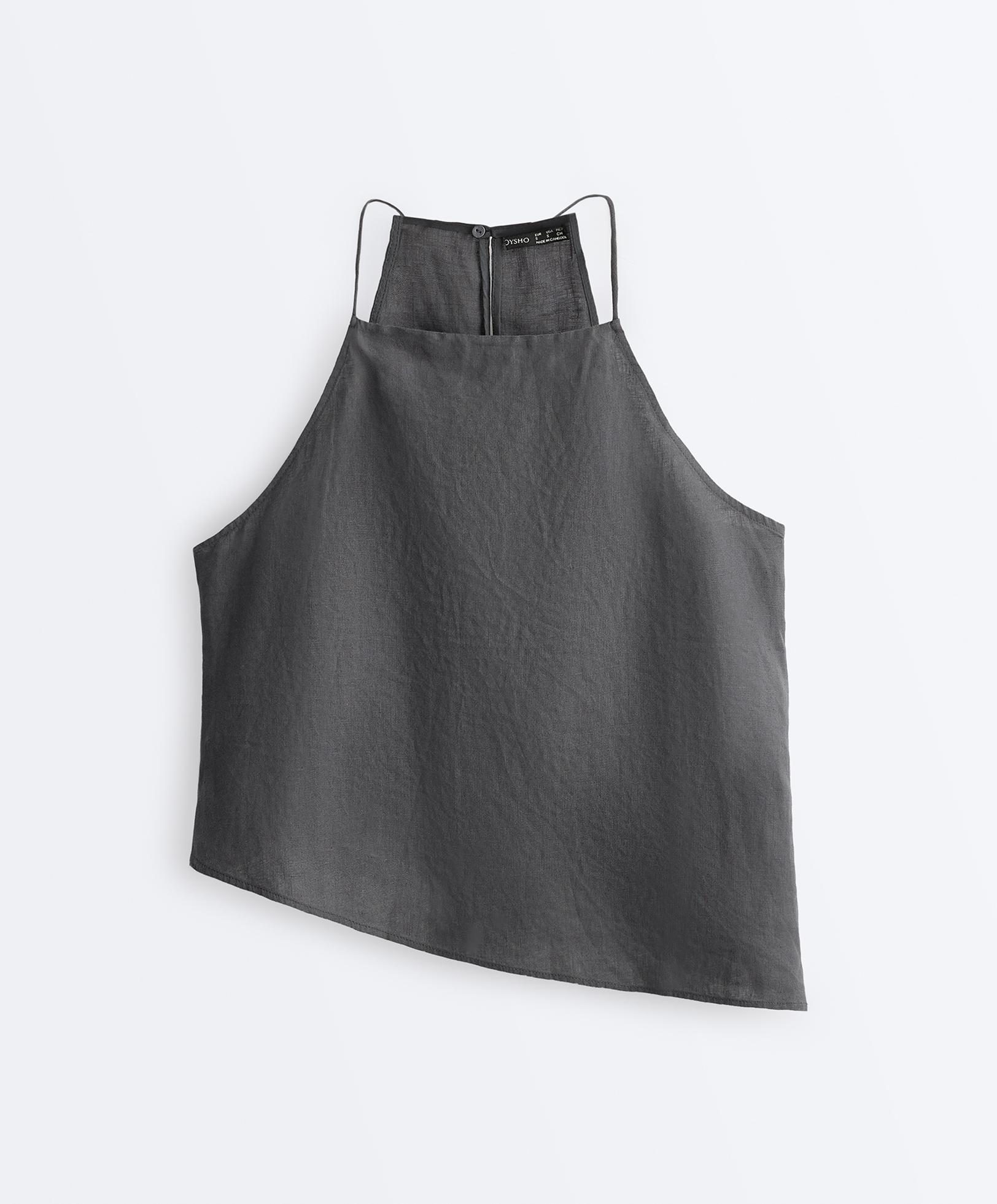 Asymmetric 100% linen sleeveless top — STEEL GREY