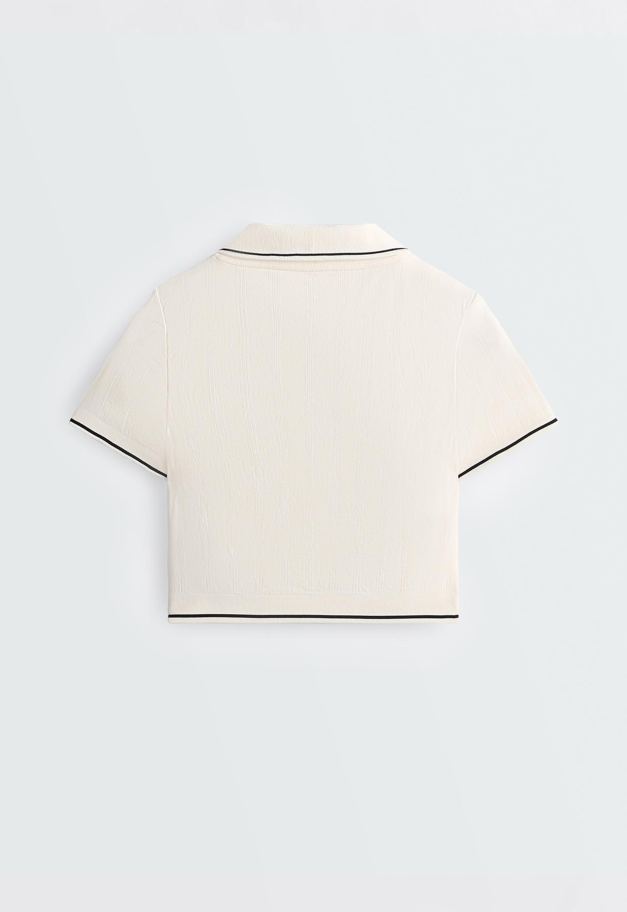 Short-sleeved seamless contrast polo shirt — PALE ECRU
