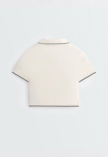 Short-sleeved seamless contrast polo shirt — PALE ECRU 9