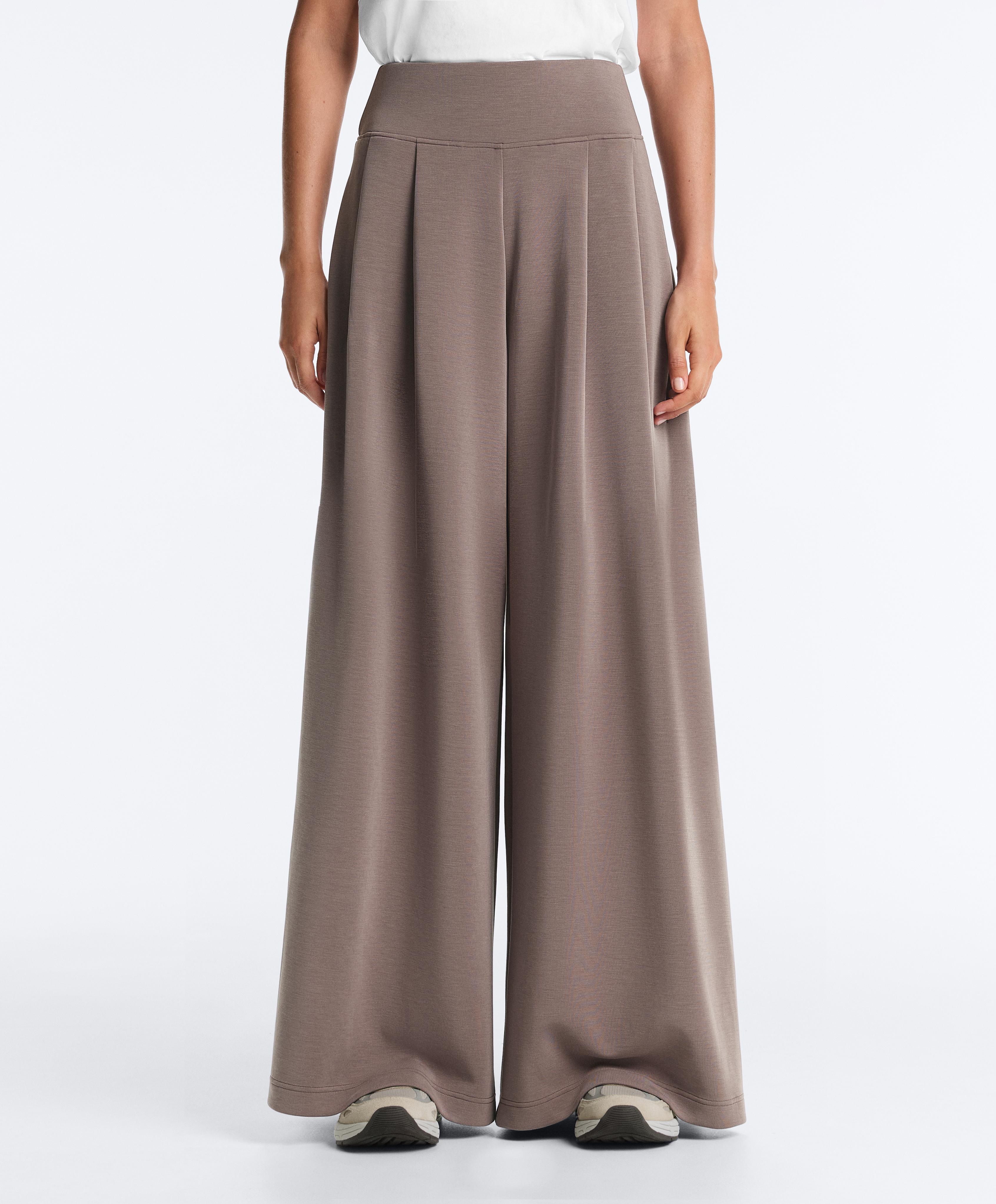 Soft-touch modal wide-leg trousers with corset waist — TAUPE-GREY 