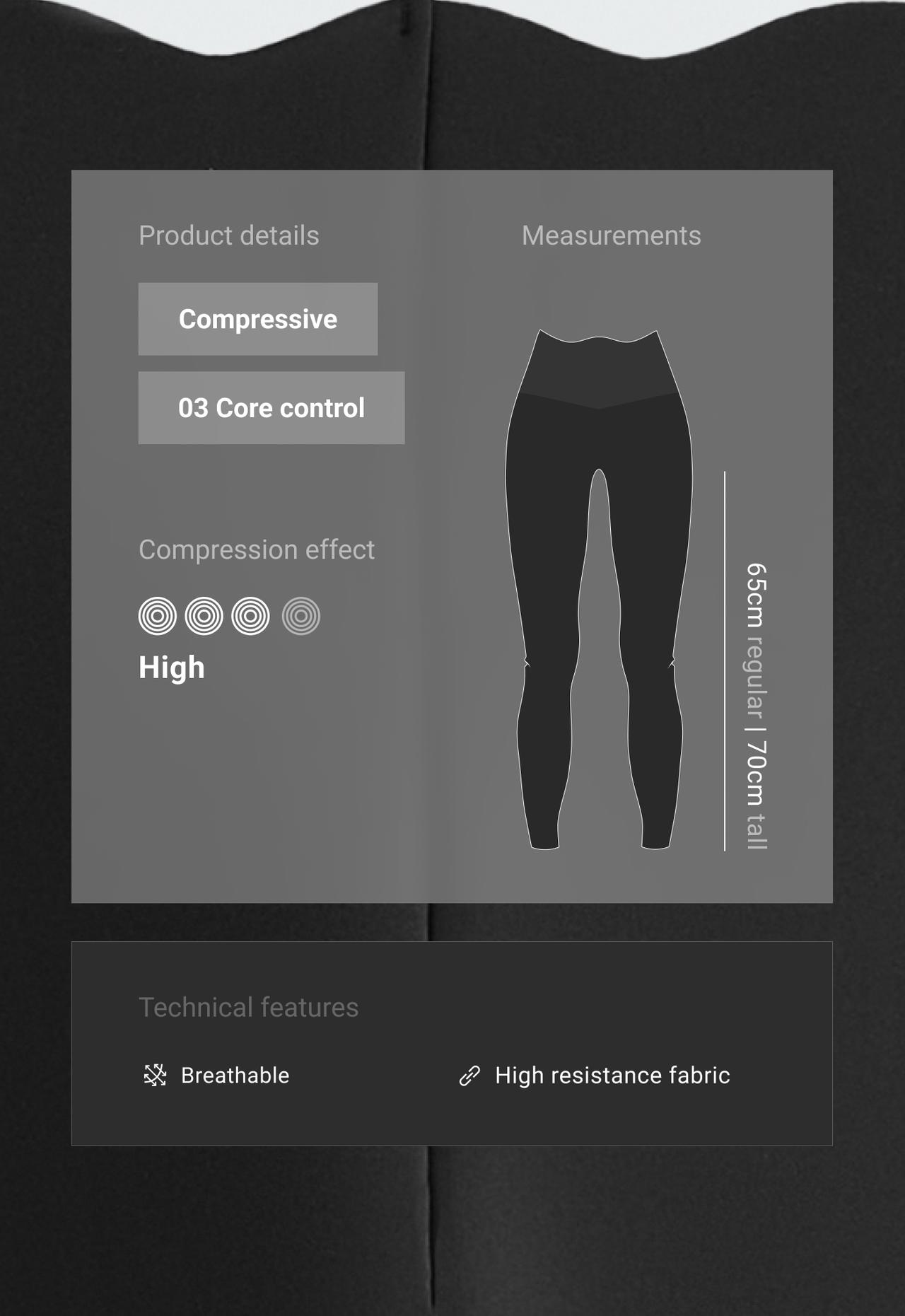 Ankle-length High rise Compressive Core control leggings with wavy waistband — BLACK