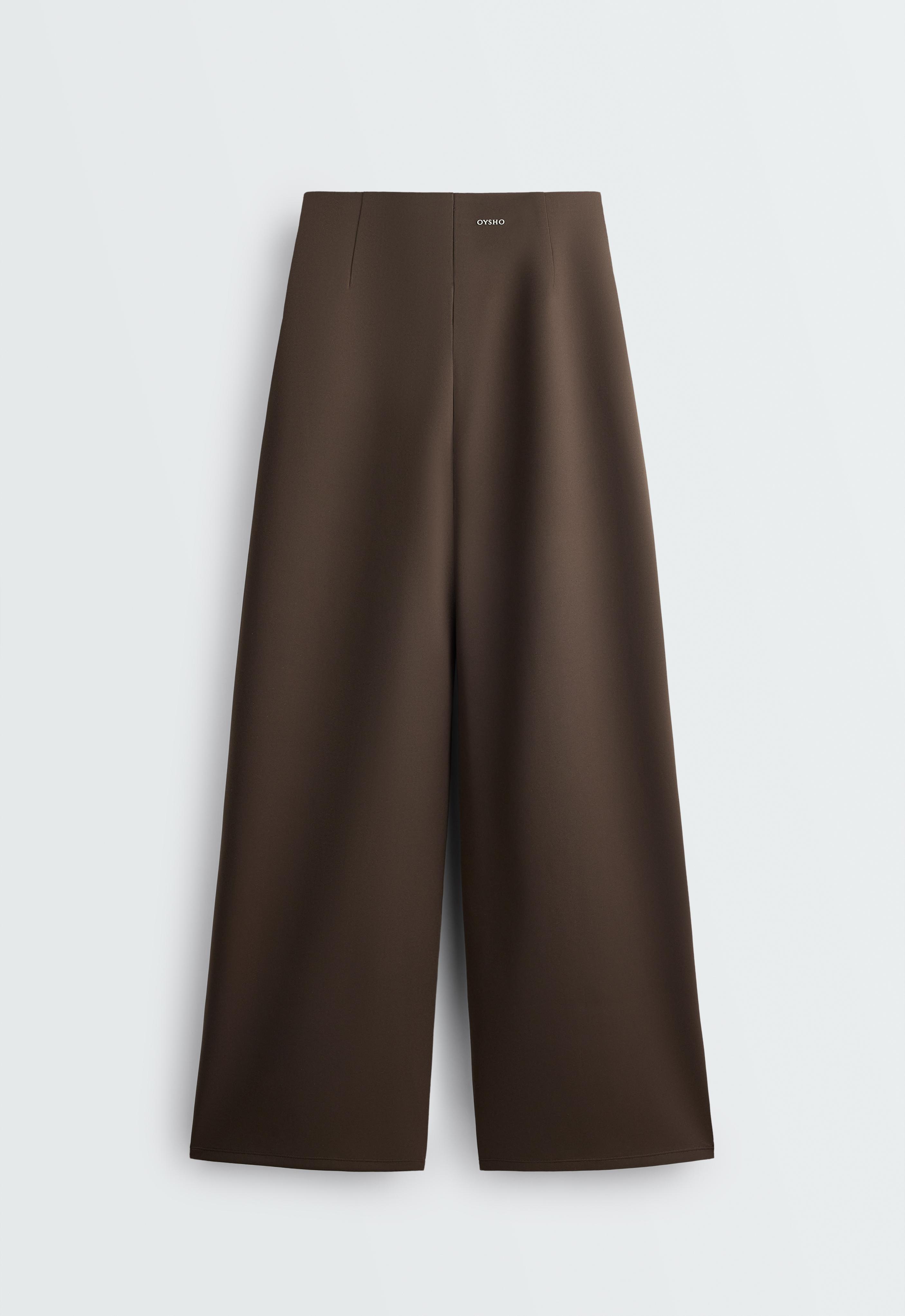 High-waisted neoprene-effect cocoon trousers — BROWN