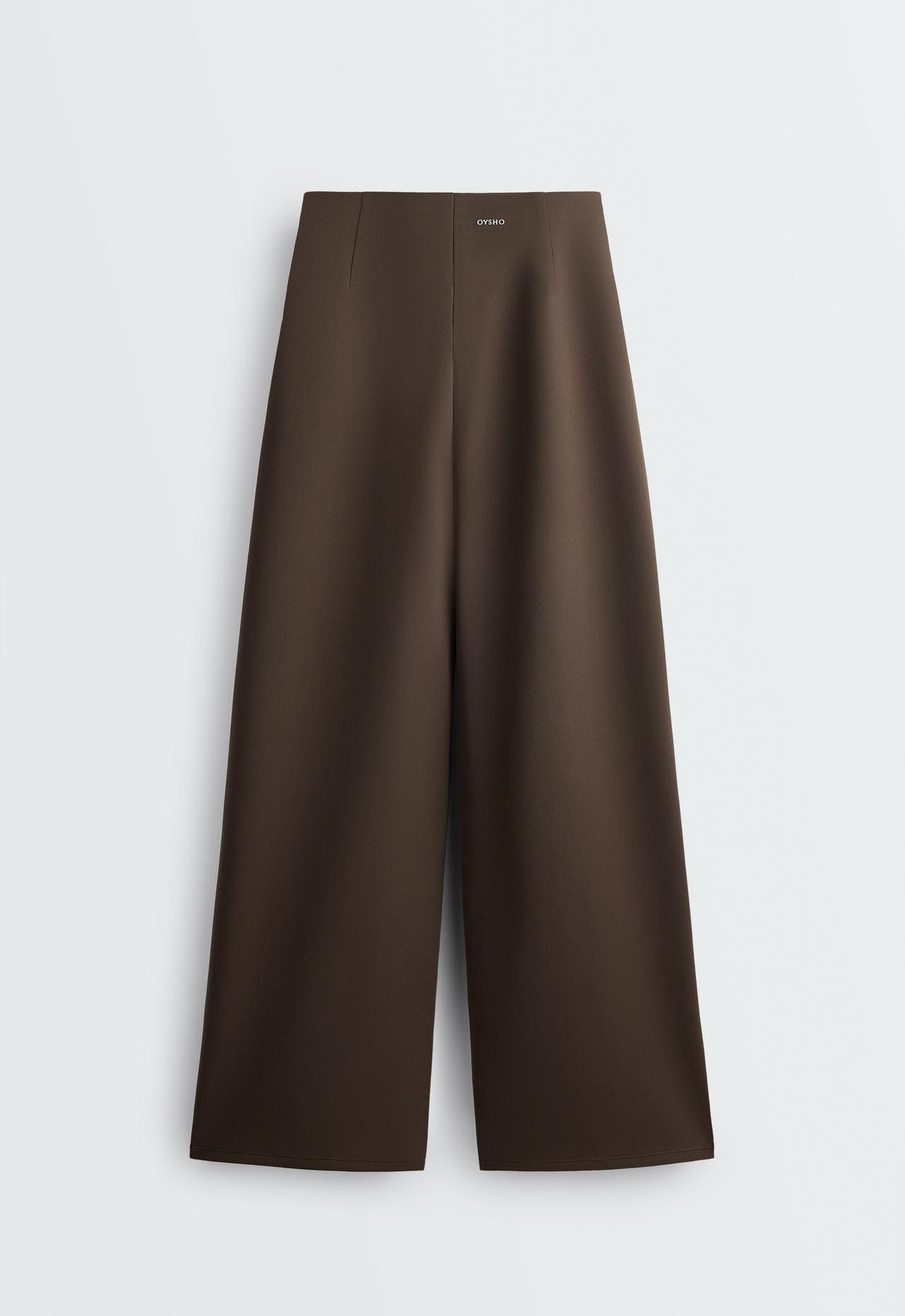 High-waisted neoprene-effect cocoon trousers — BROWN