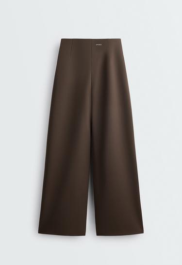 High-waisted neoprene-effect cocoon trousers — BROWN 7