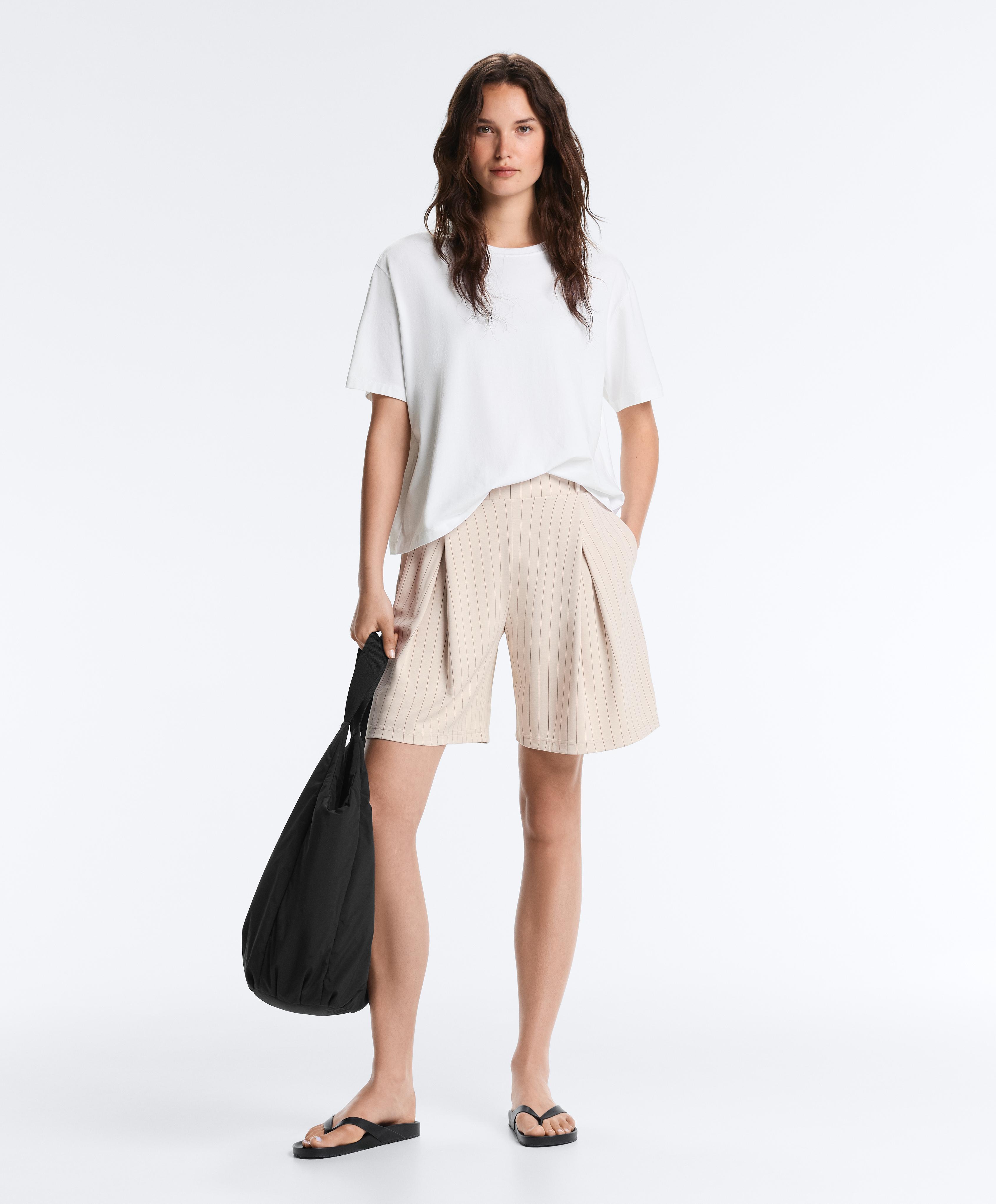 Wide striped pleated bermuda shorts — SANDY