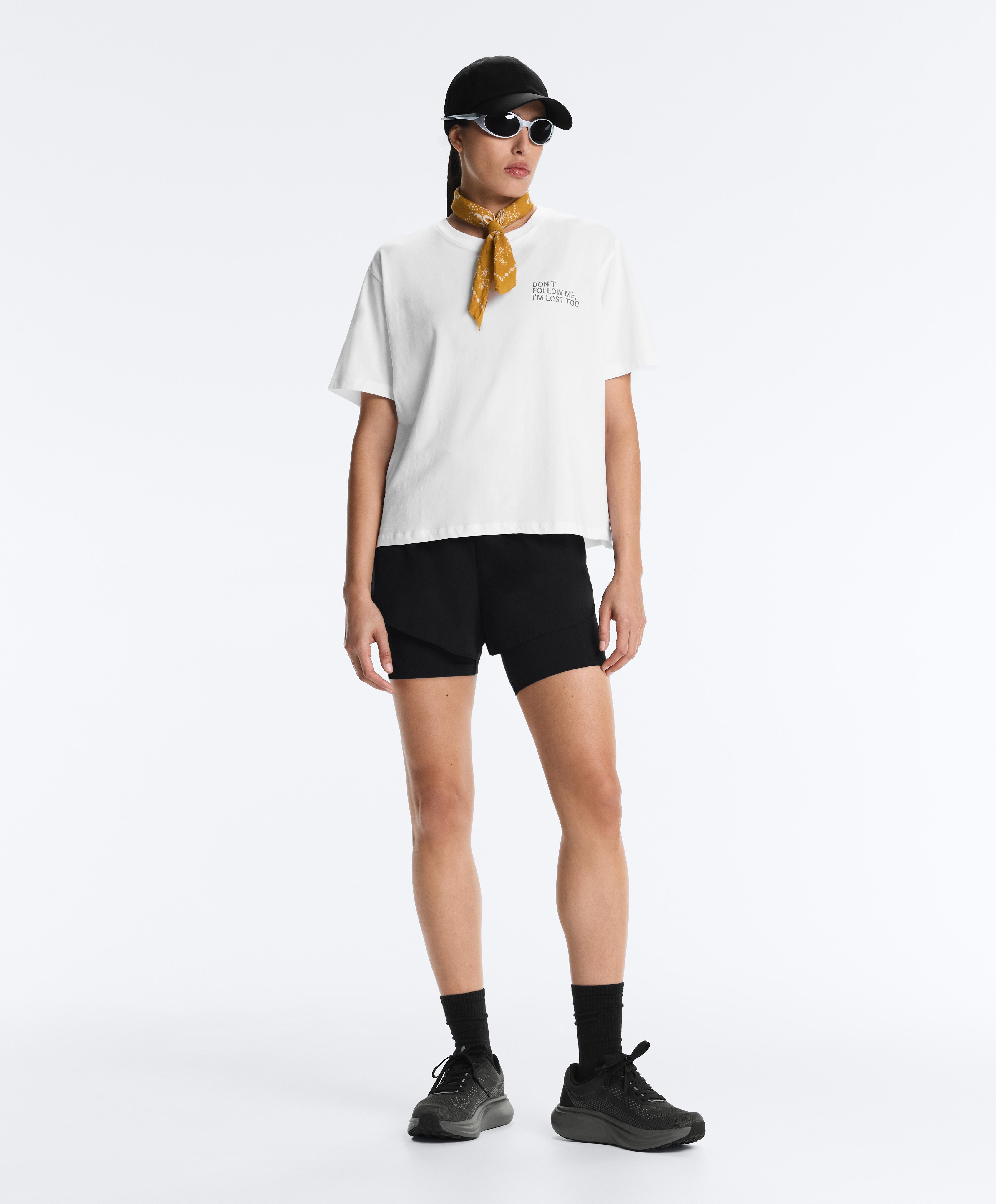 Boxy cotton blend T-shirt with slogan — WHITE
