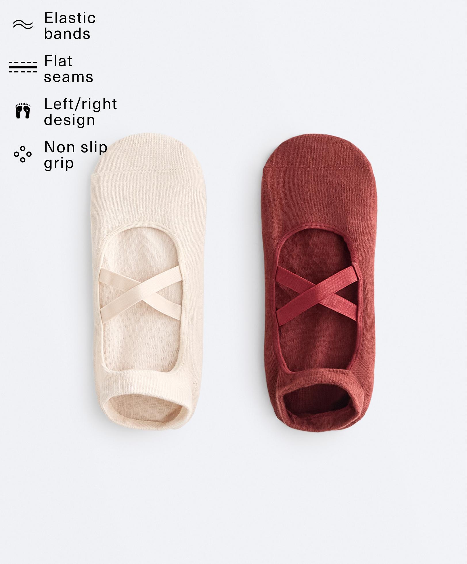 2 pairs of cotton blend yoga and Pilates socks with crossover straps