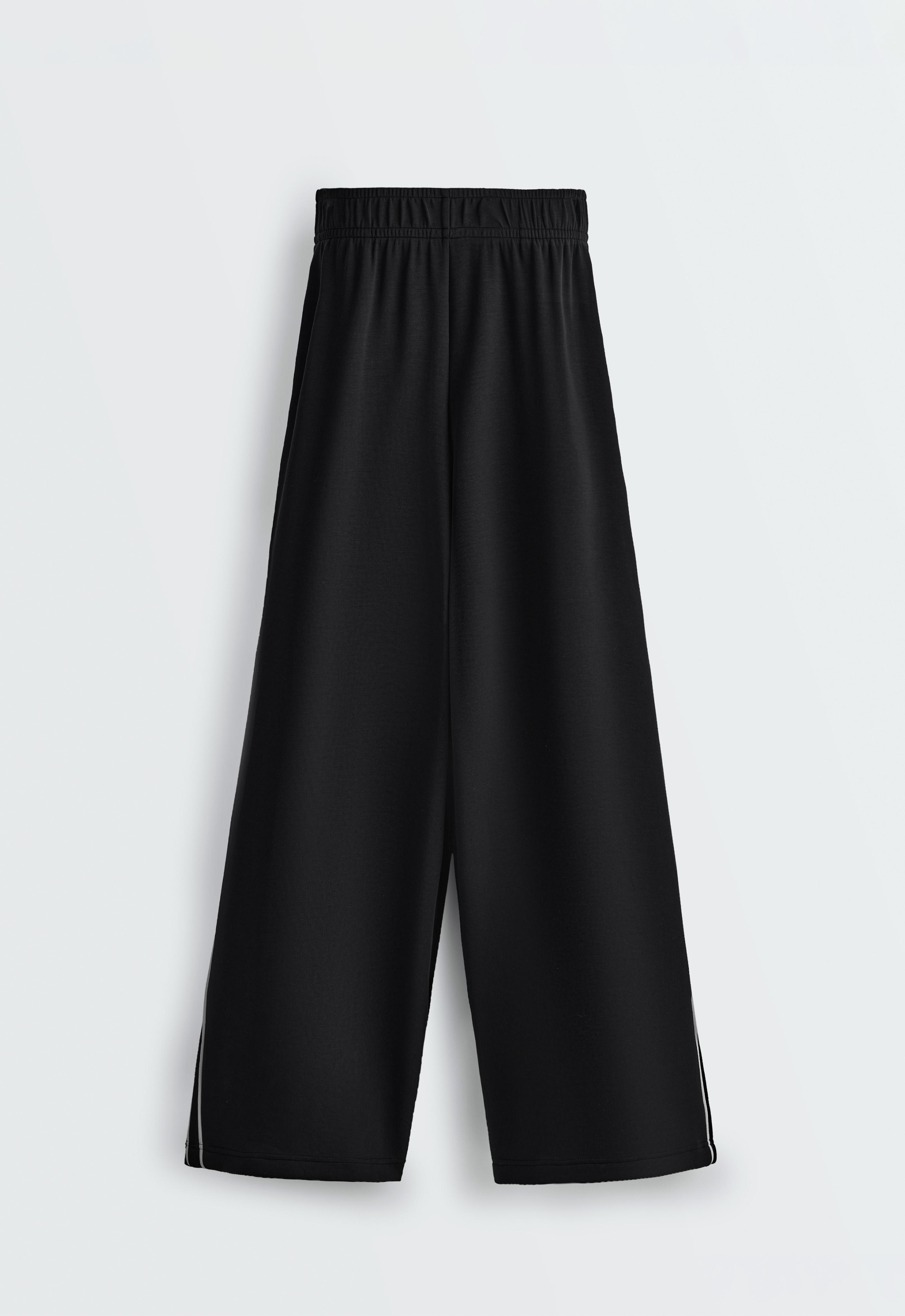 Wide-leg modal piping trousers — BLACK
