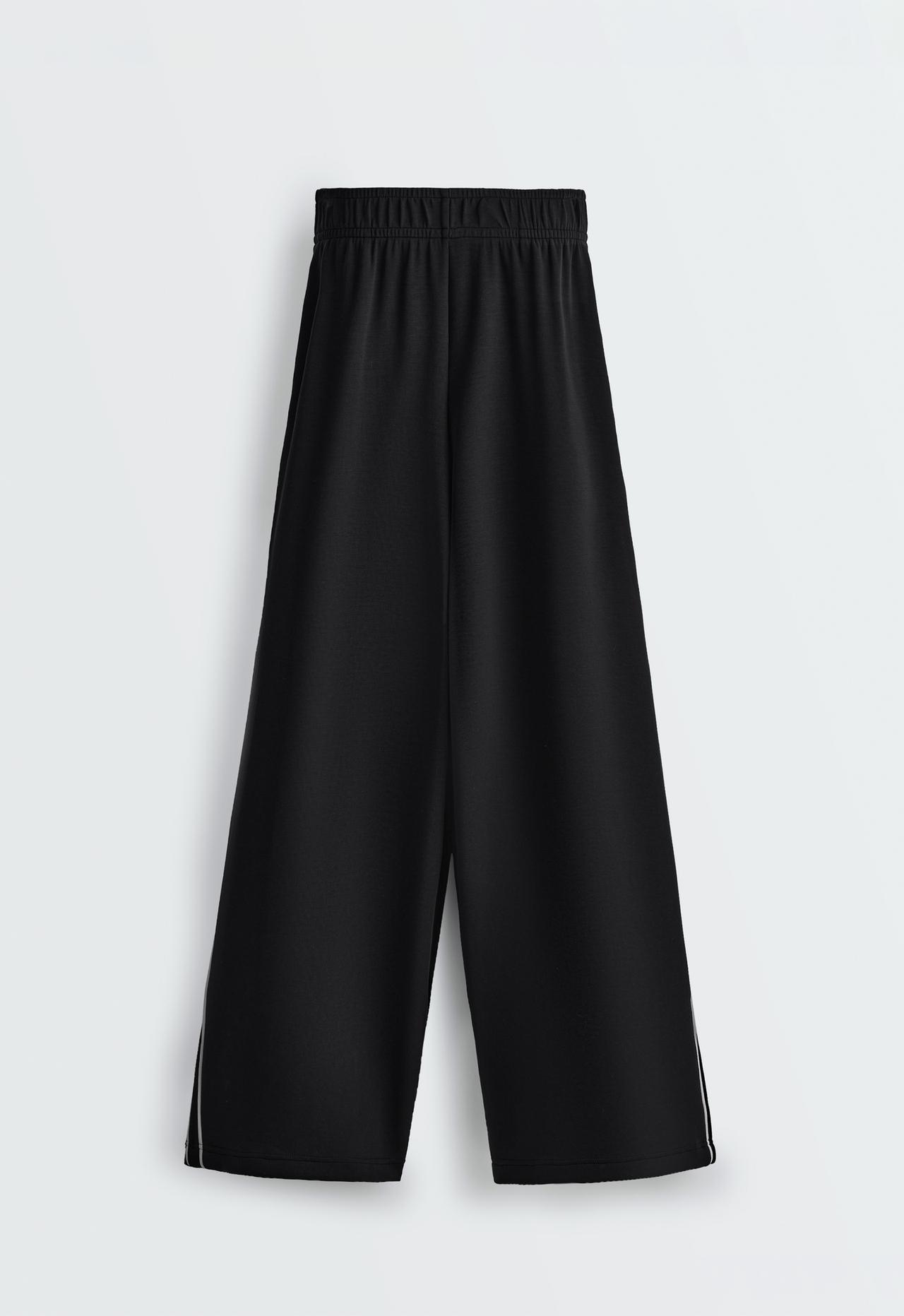 Wide-leg modal piping trousers — BLACK