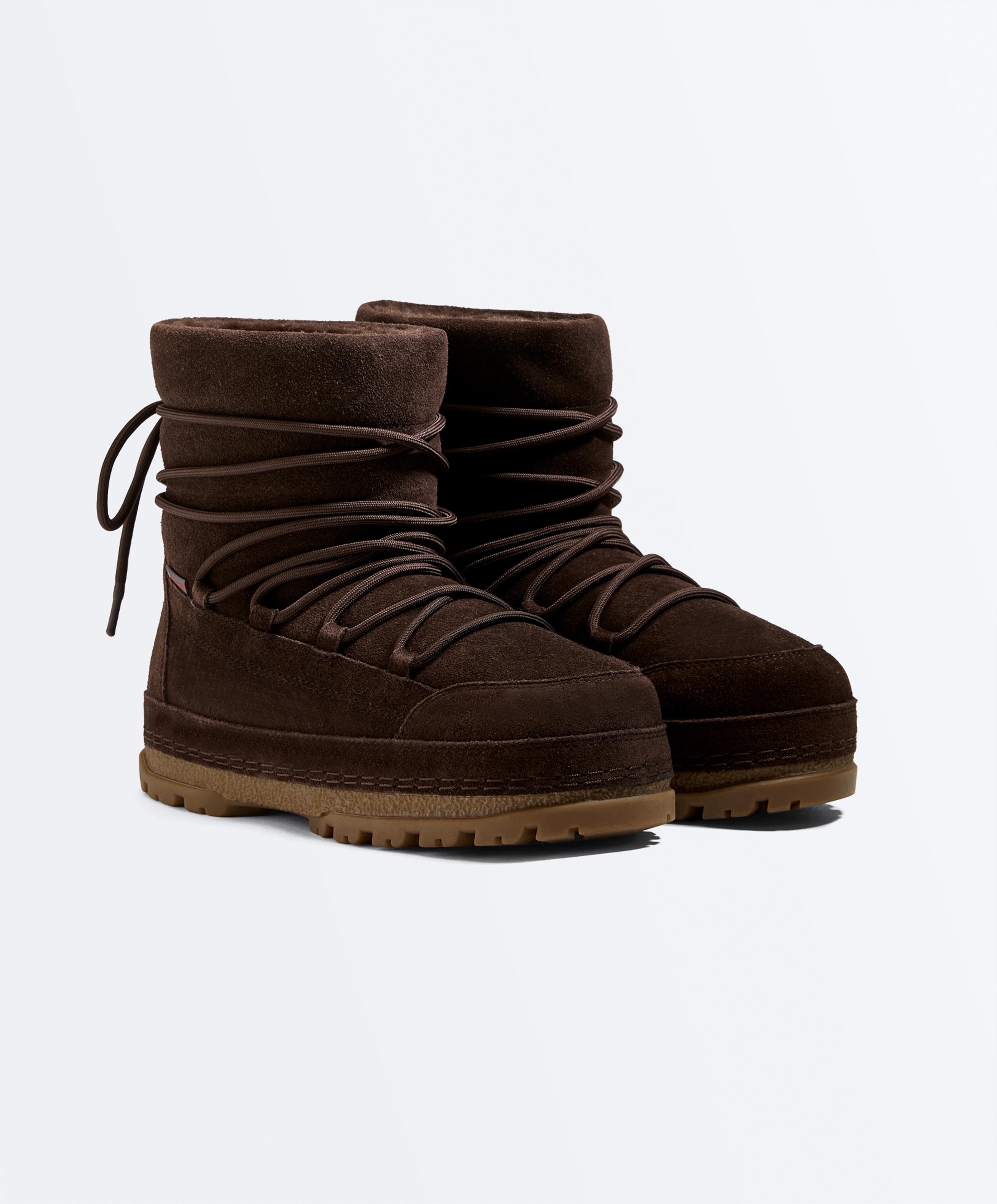 Lace-up technical split leather boots — BROWN