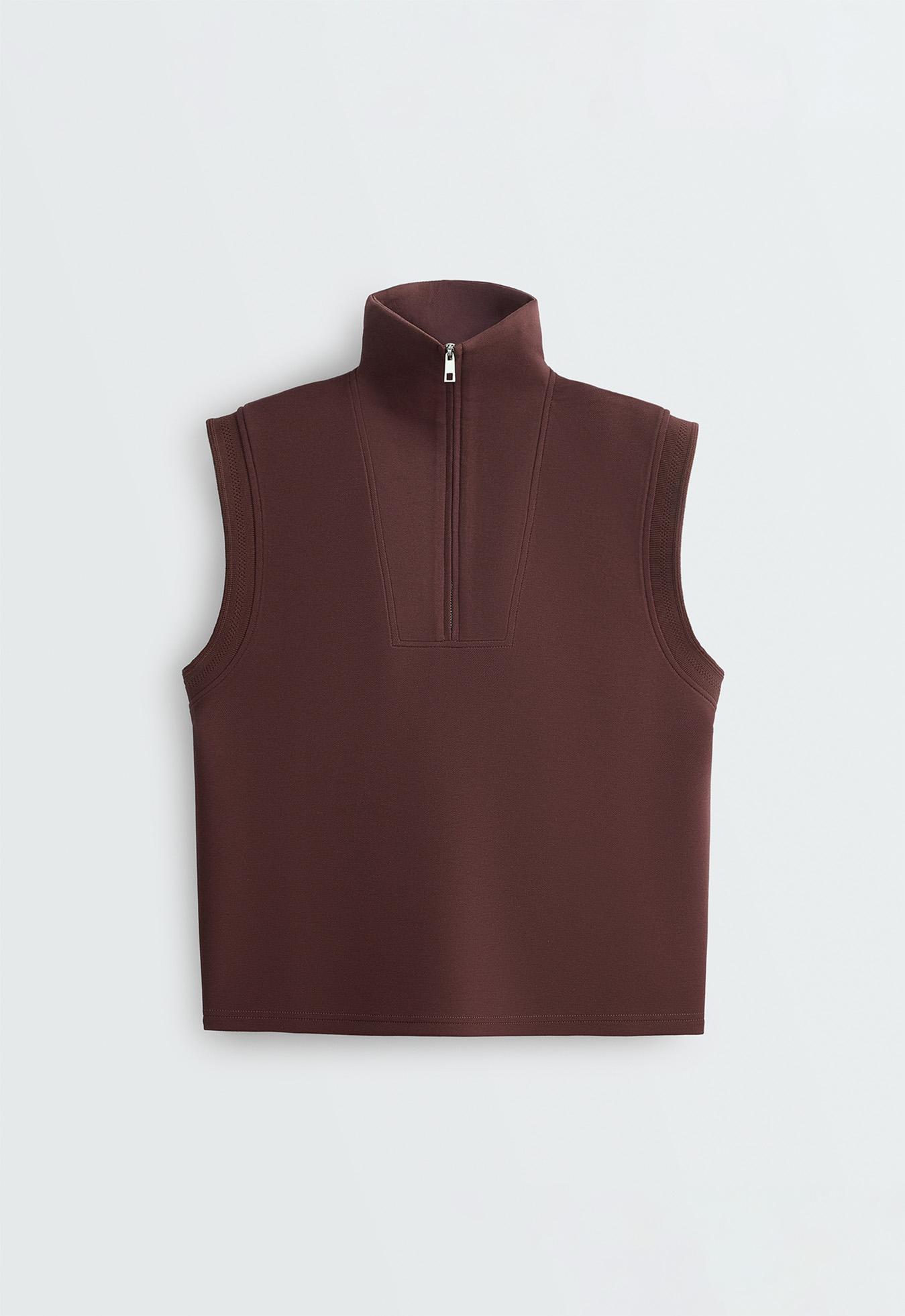 Cotton piqué sleeveless vest — CHOCOLATE